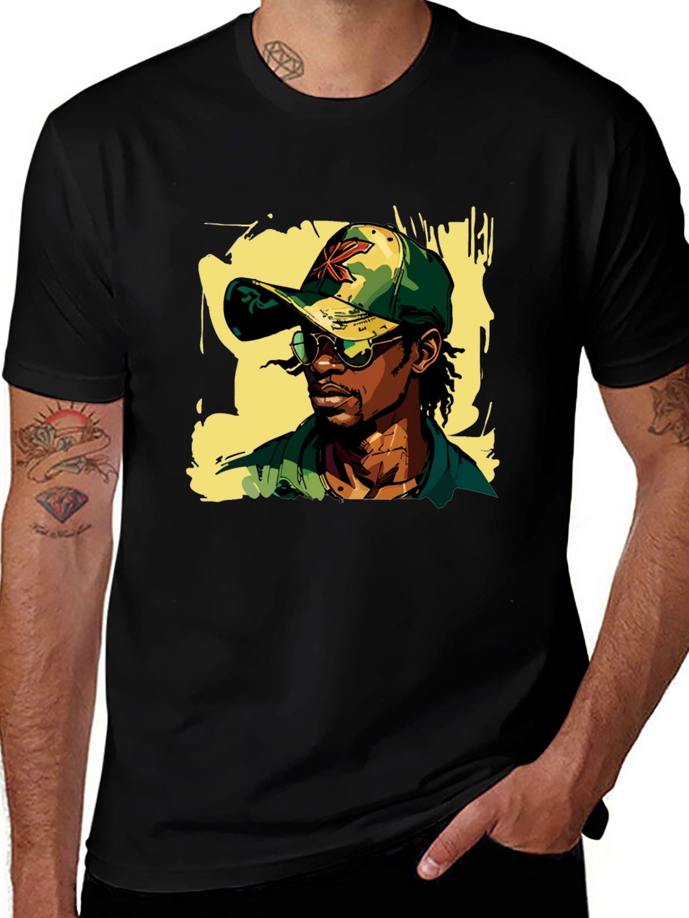 Variant 5 of Cool Camo Cap Graphic Black T-Shirt