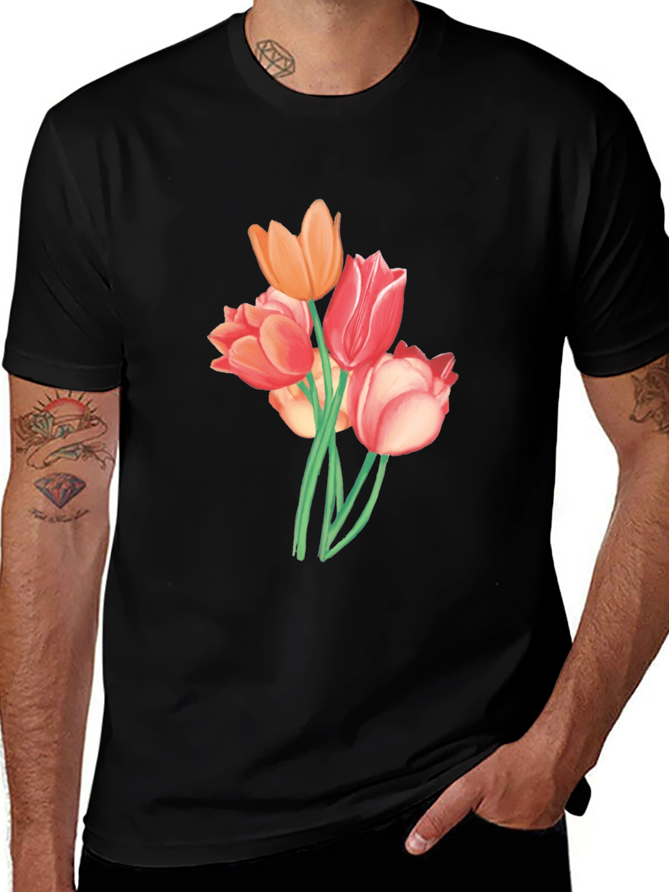 Variant 23 of Floral Bouquet Graphic T-Shirt - Men's Black Tee