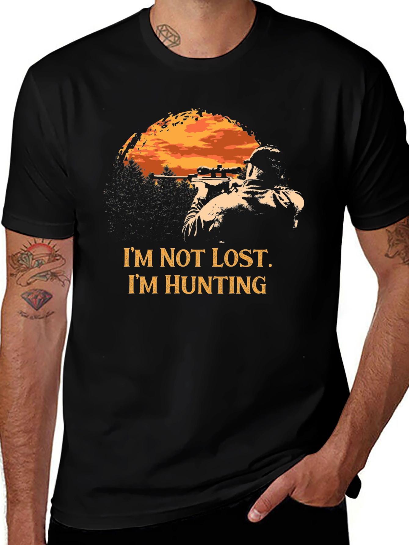 Variant 21 of Hunting T-Shirt - I'm Not Lost I'm Hunting - Men's Black Tee