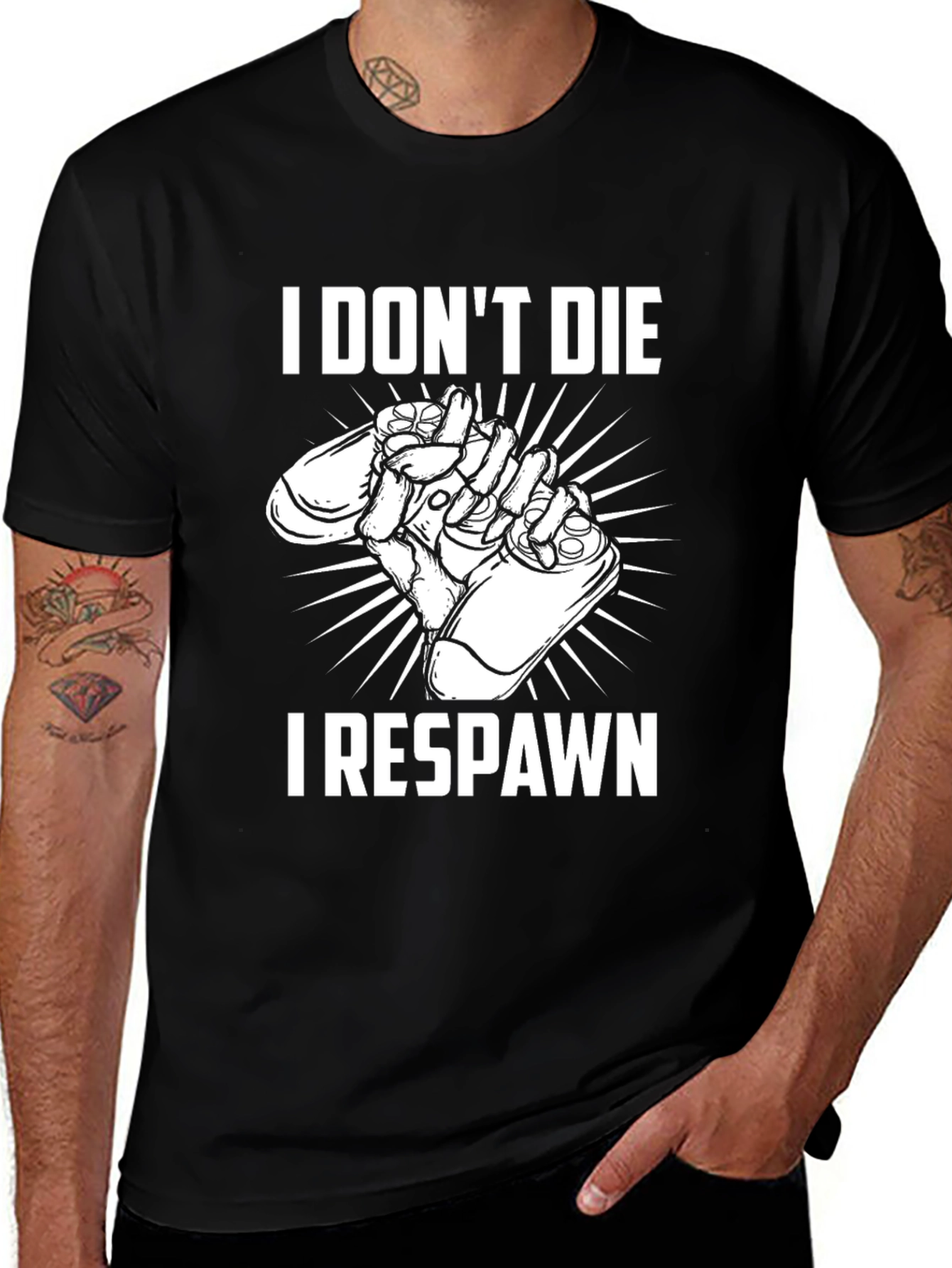 Black I Don't Die, I Respawn T-Shirt main image
