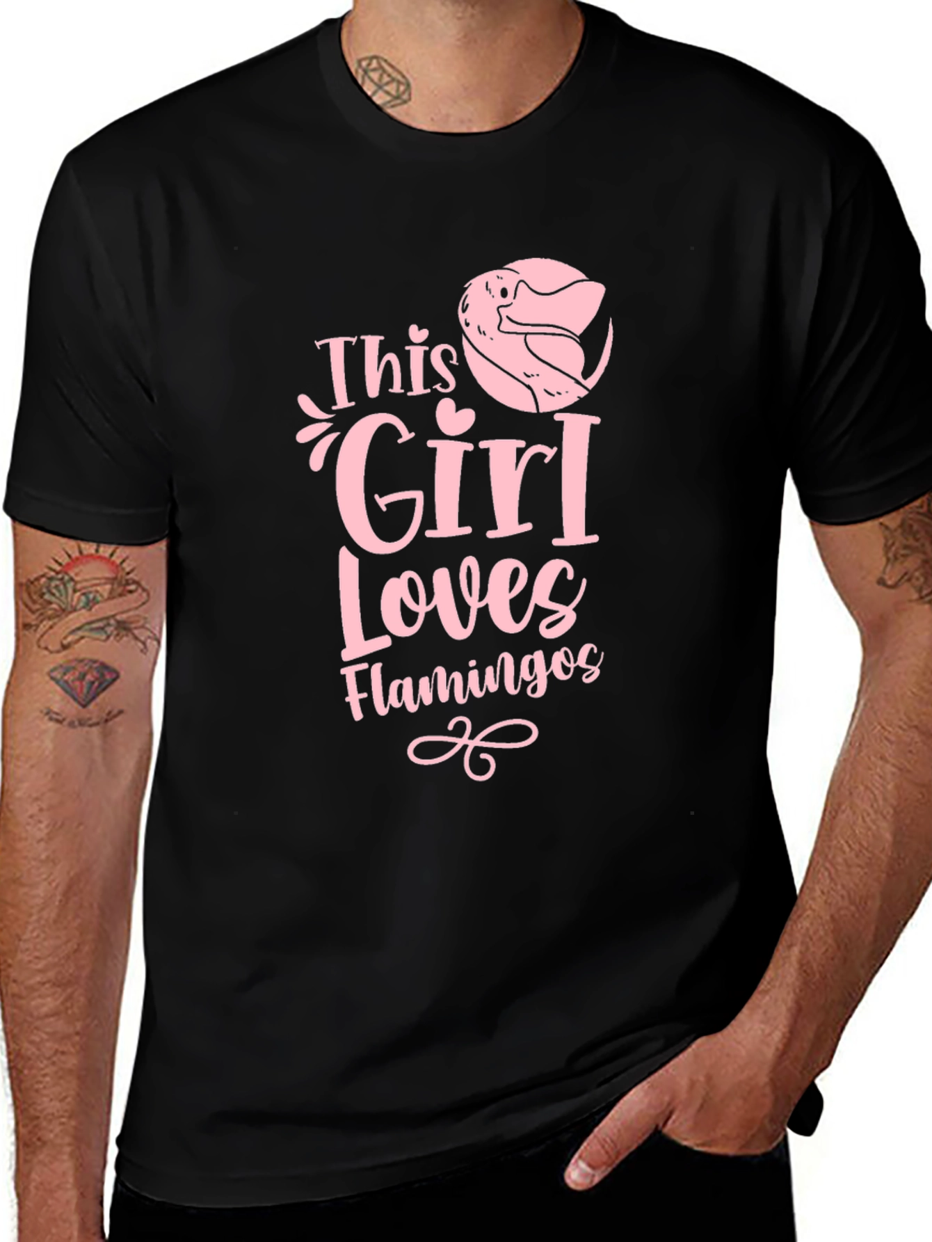 Variant 13 of Girl Loves Flamingos Black Graphic Tee