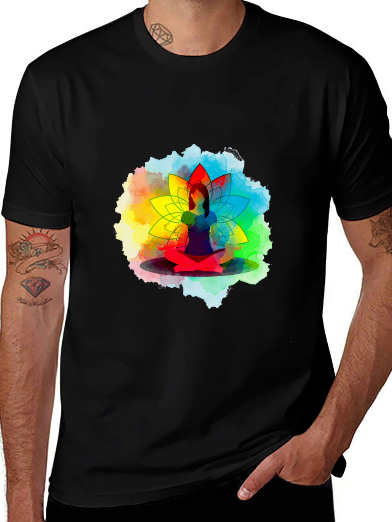 Variant 24 of Yoga Lotus Watercolor T-Shirt - Meditate in Style