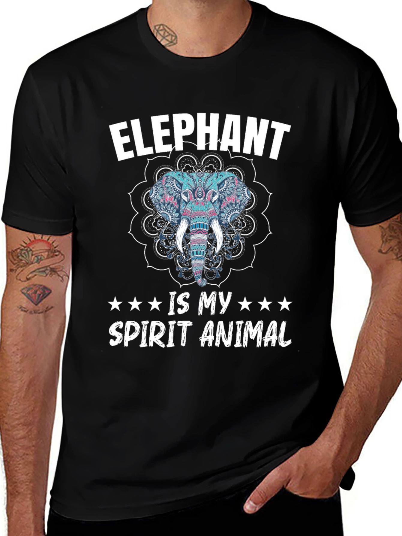 Variant 26 of Elephant Spirit Animal Graphic Tee - Black Cotton Shirt