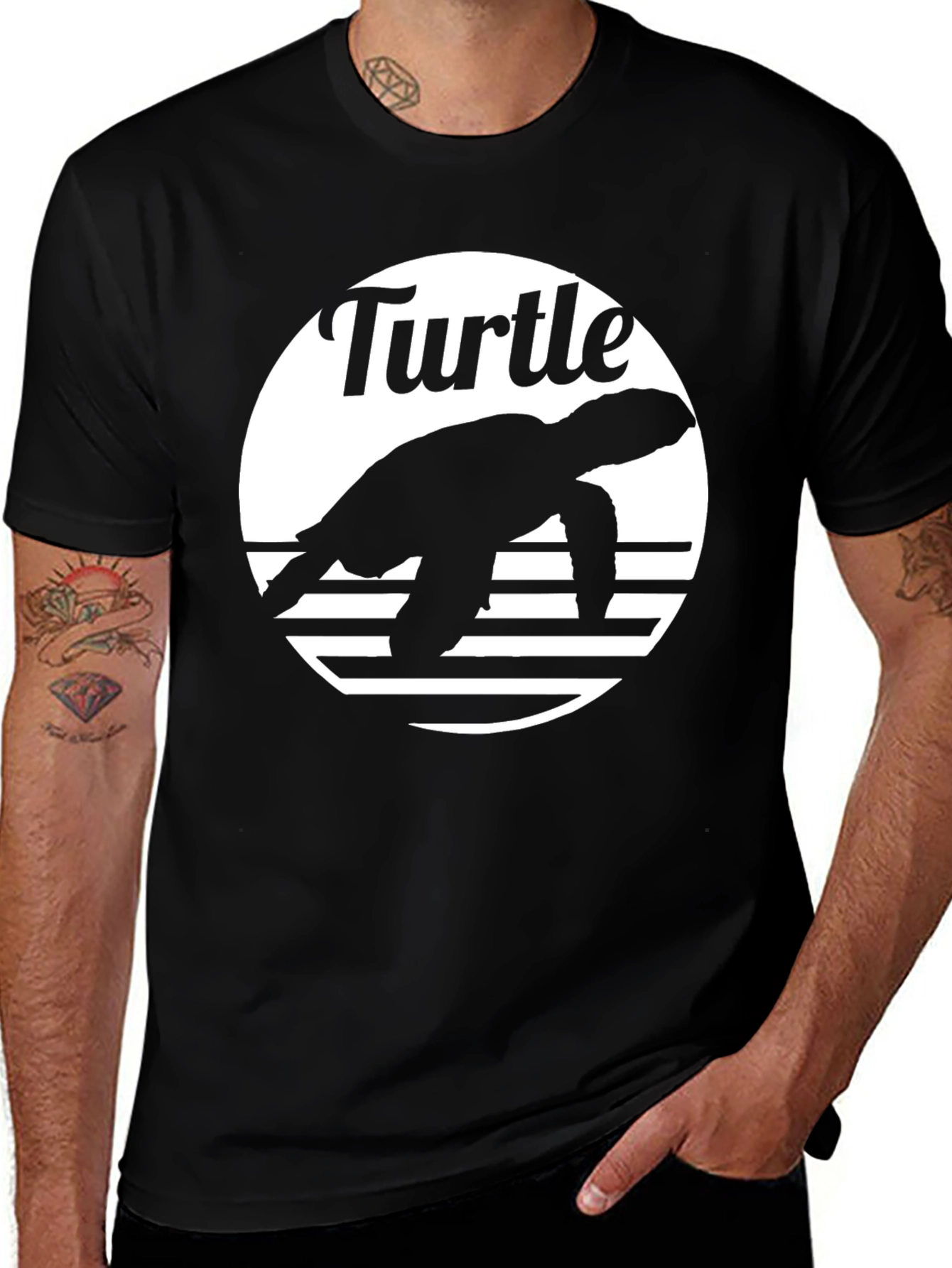 Variant 4 of Turtle Graphic Tee - Black Cotton T-Shirt