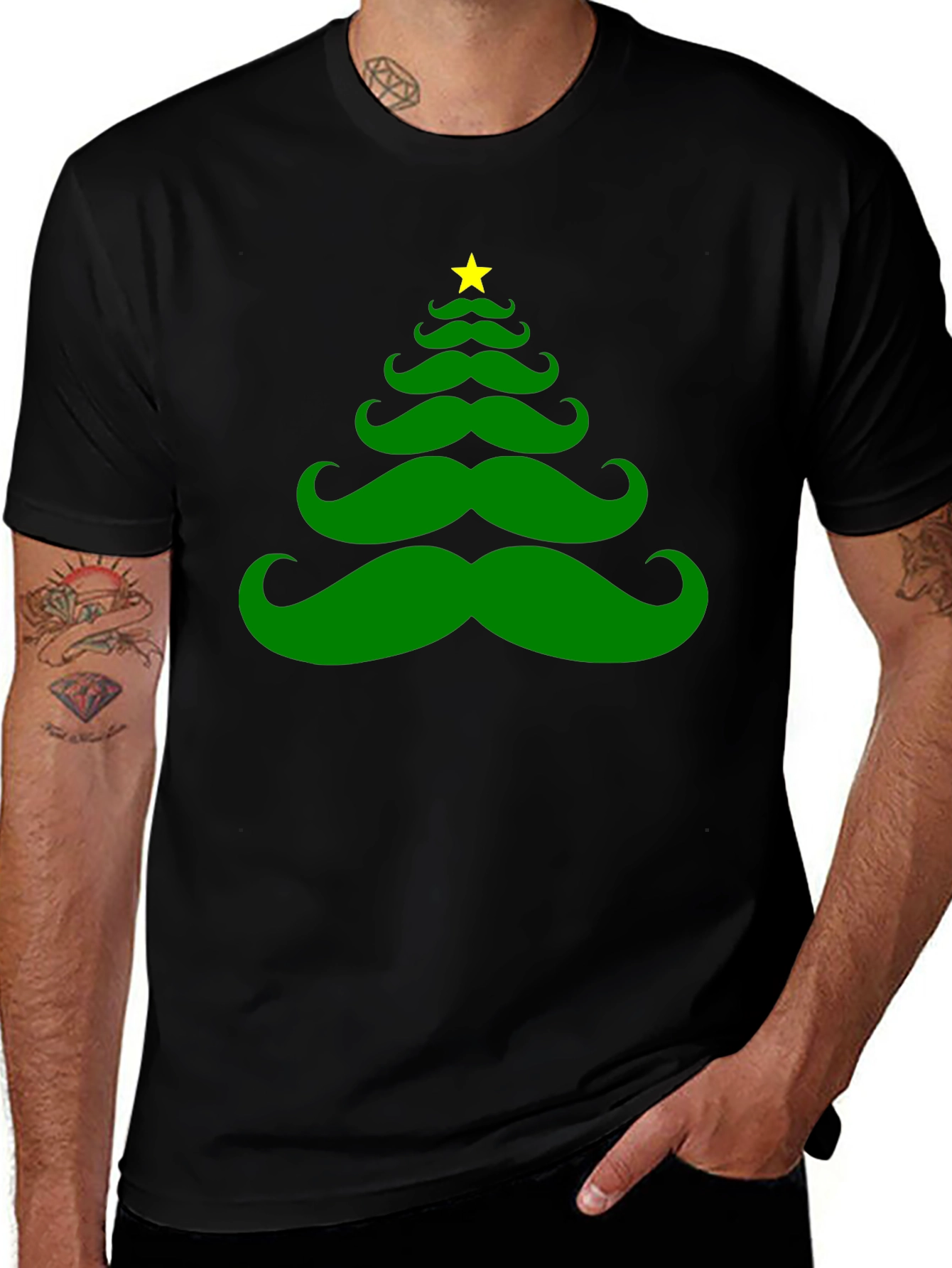 Mustache Christmas Tree Graphic Tee