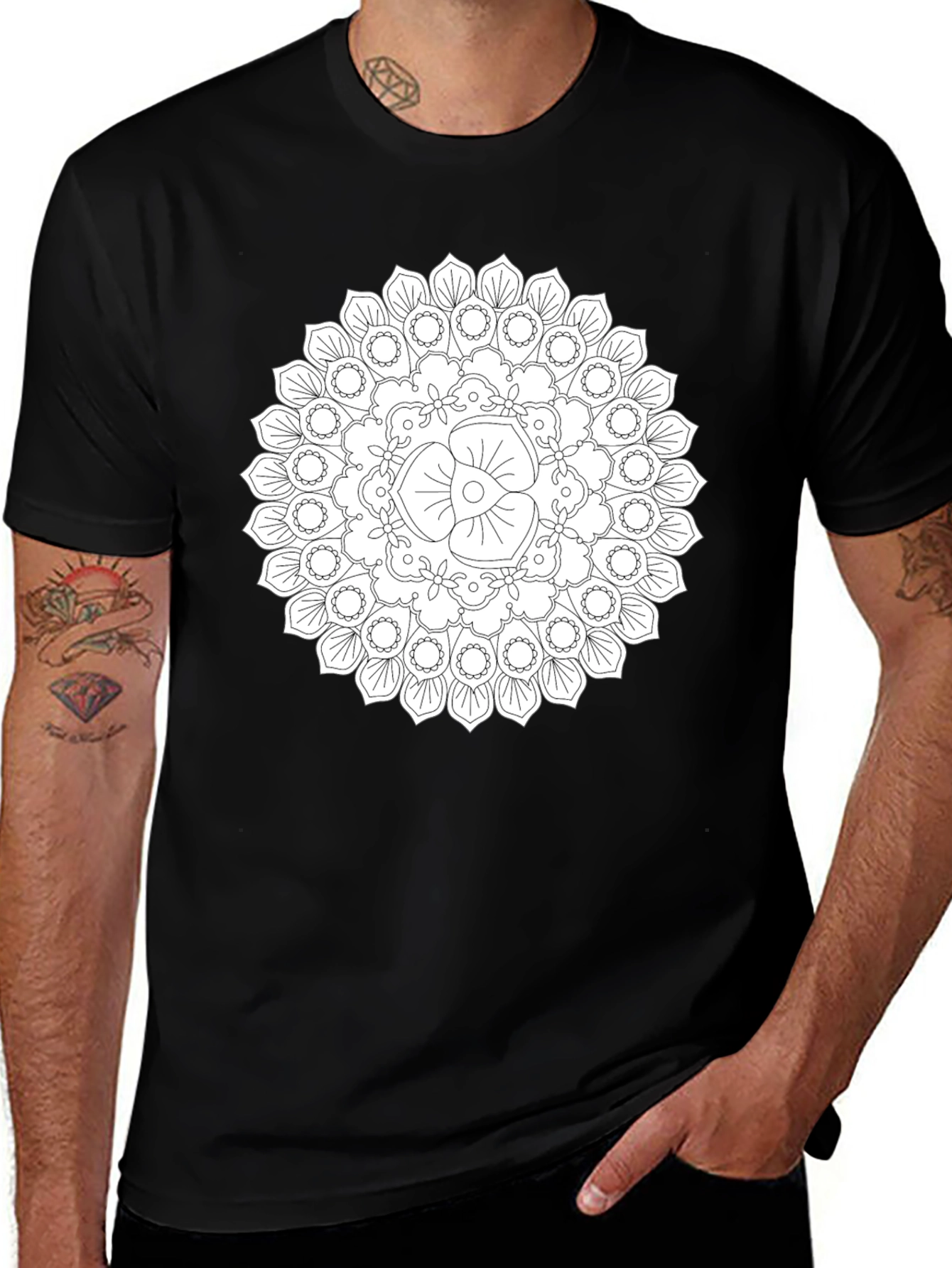 Black Black Mandala T-Shirt - Unique Geometric Design main image