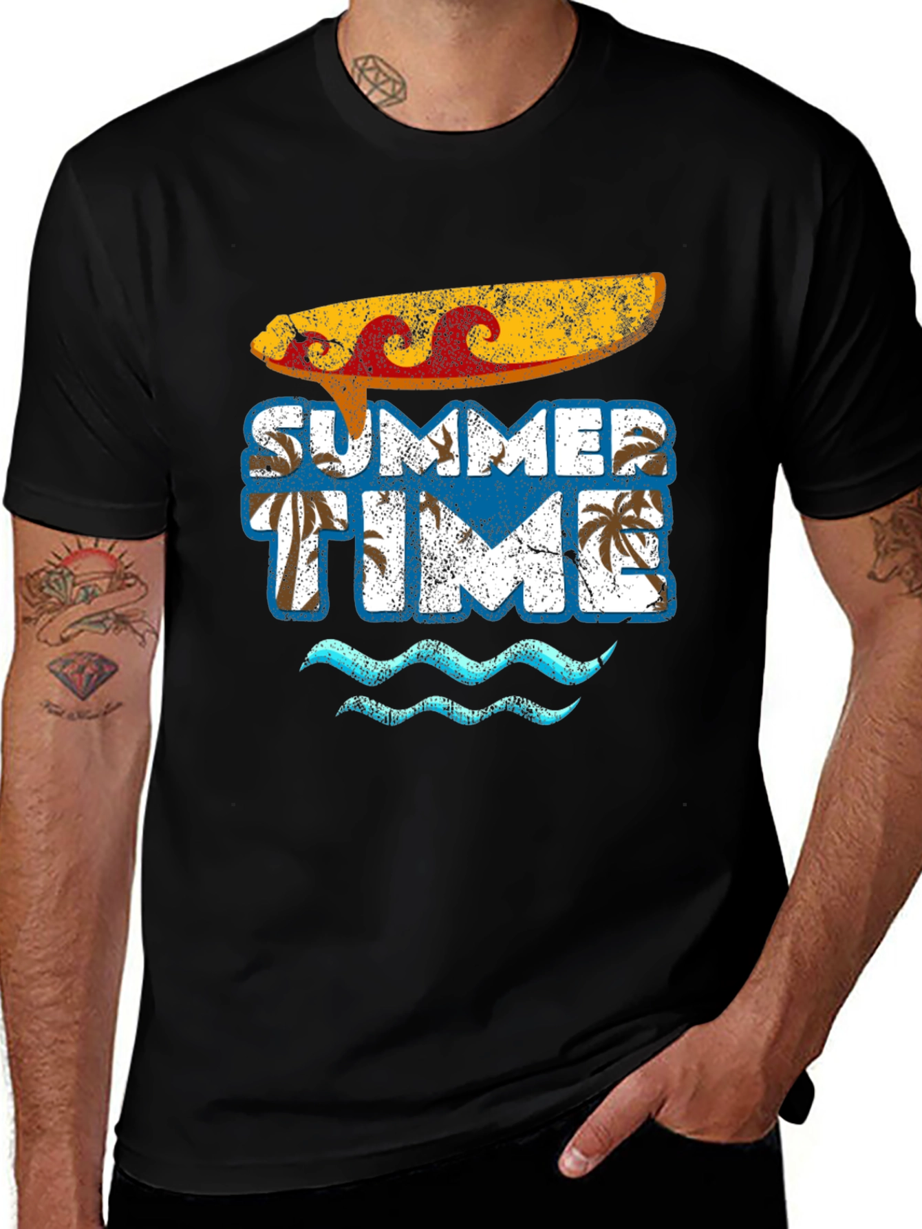 Variant 23 of Summer Time Surfboard Graphic Tee - Casual Beach Vibes