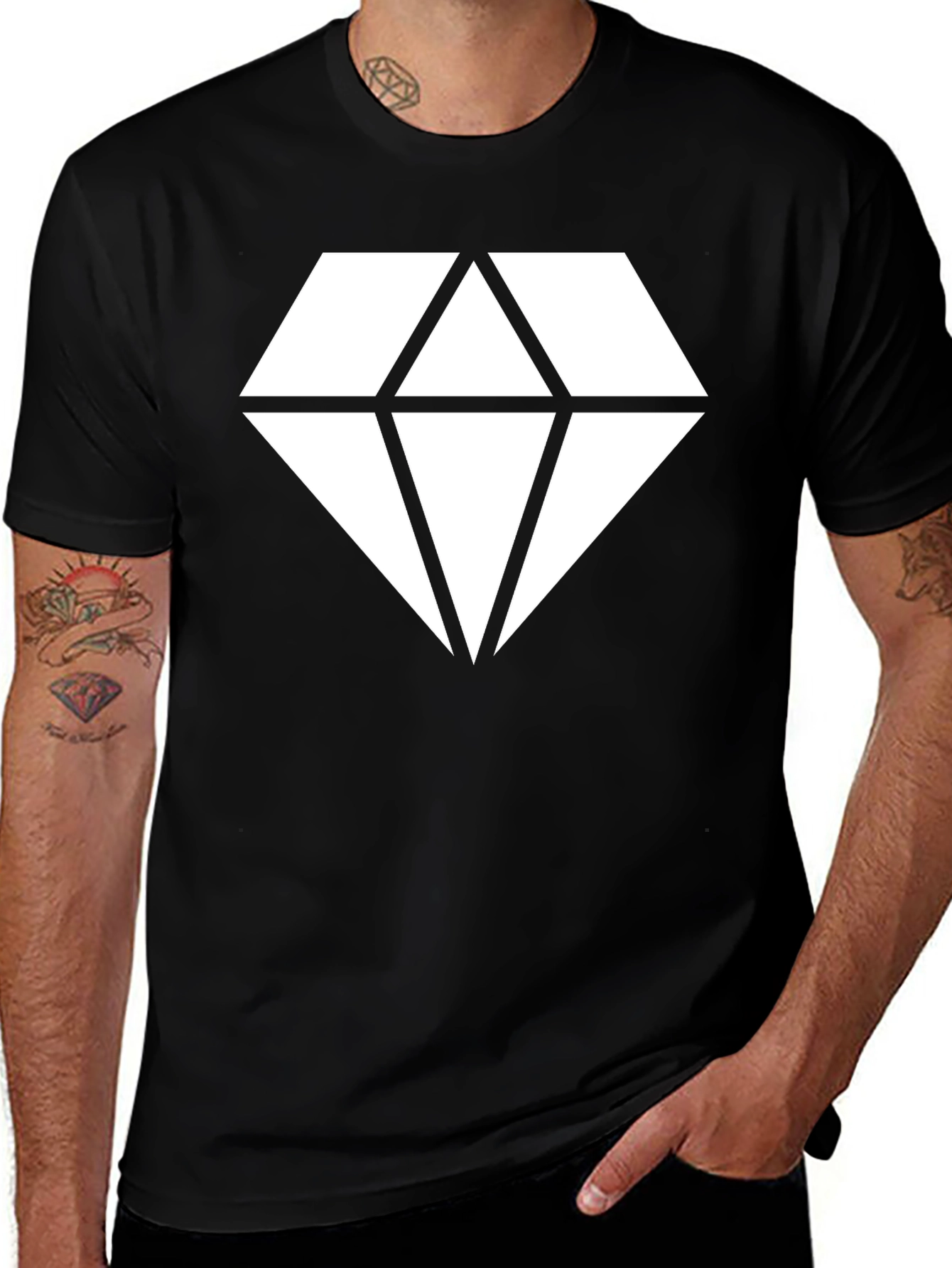 Variant 12 of Black T-Shirt with Geometric Diamond Graphic