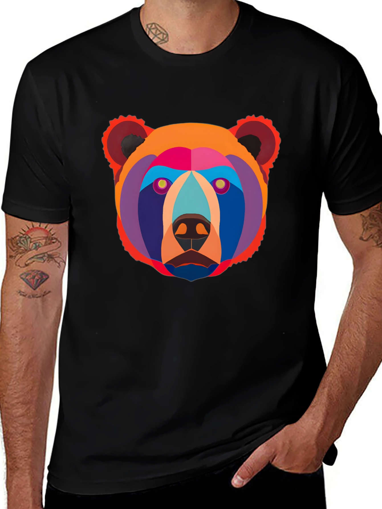 Variant 3 of Geometric Bear Graphic Tee - Modern Art Shirt