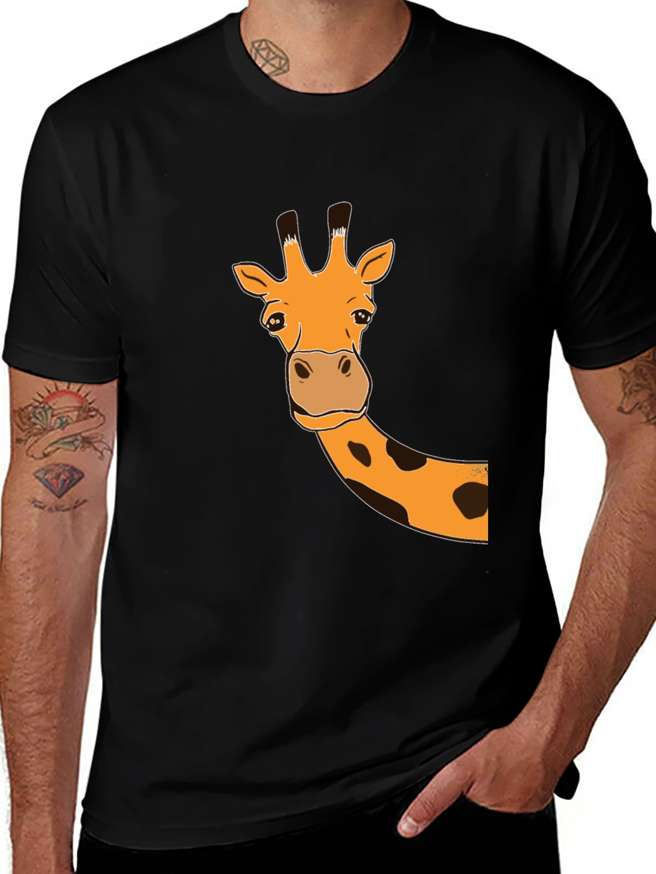Variant 19 of Giraffe Graphic Tee - Black Cotton Casual T-Shirt