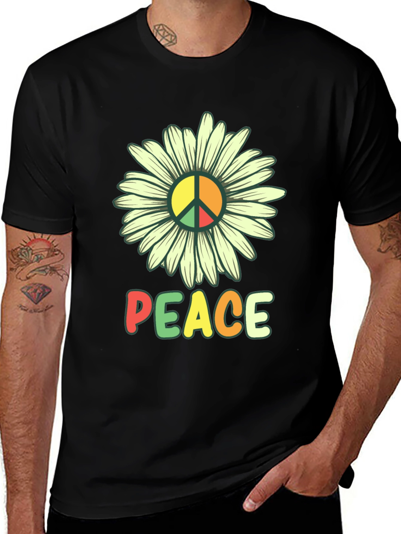 Variant 18 of Peace Daisy Graphic Tee - Black Casual T-Shirt