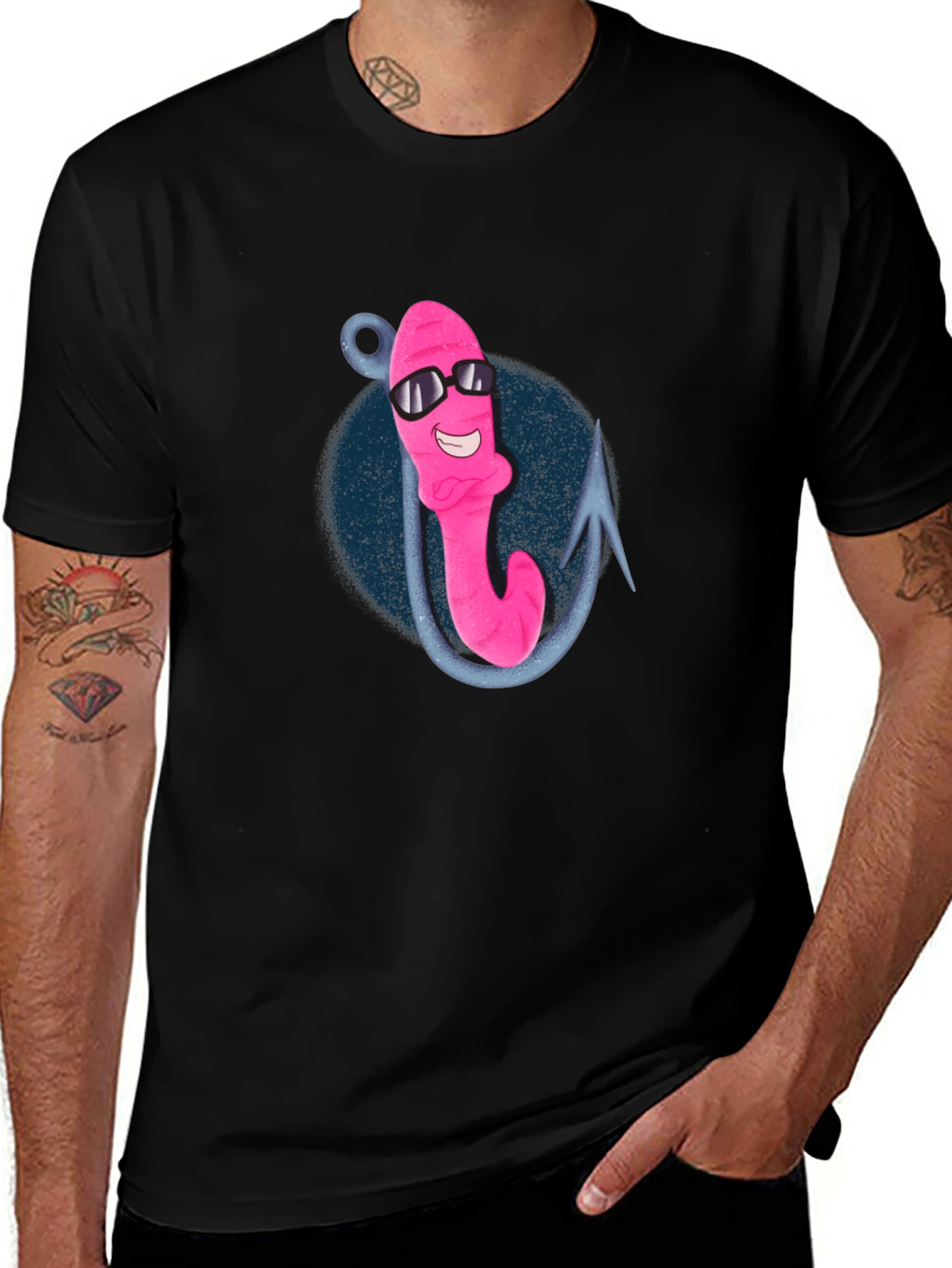 Variant 26 of Cool Worm on a Hook Graphic Tee - Black T-Shirt