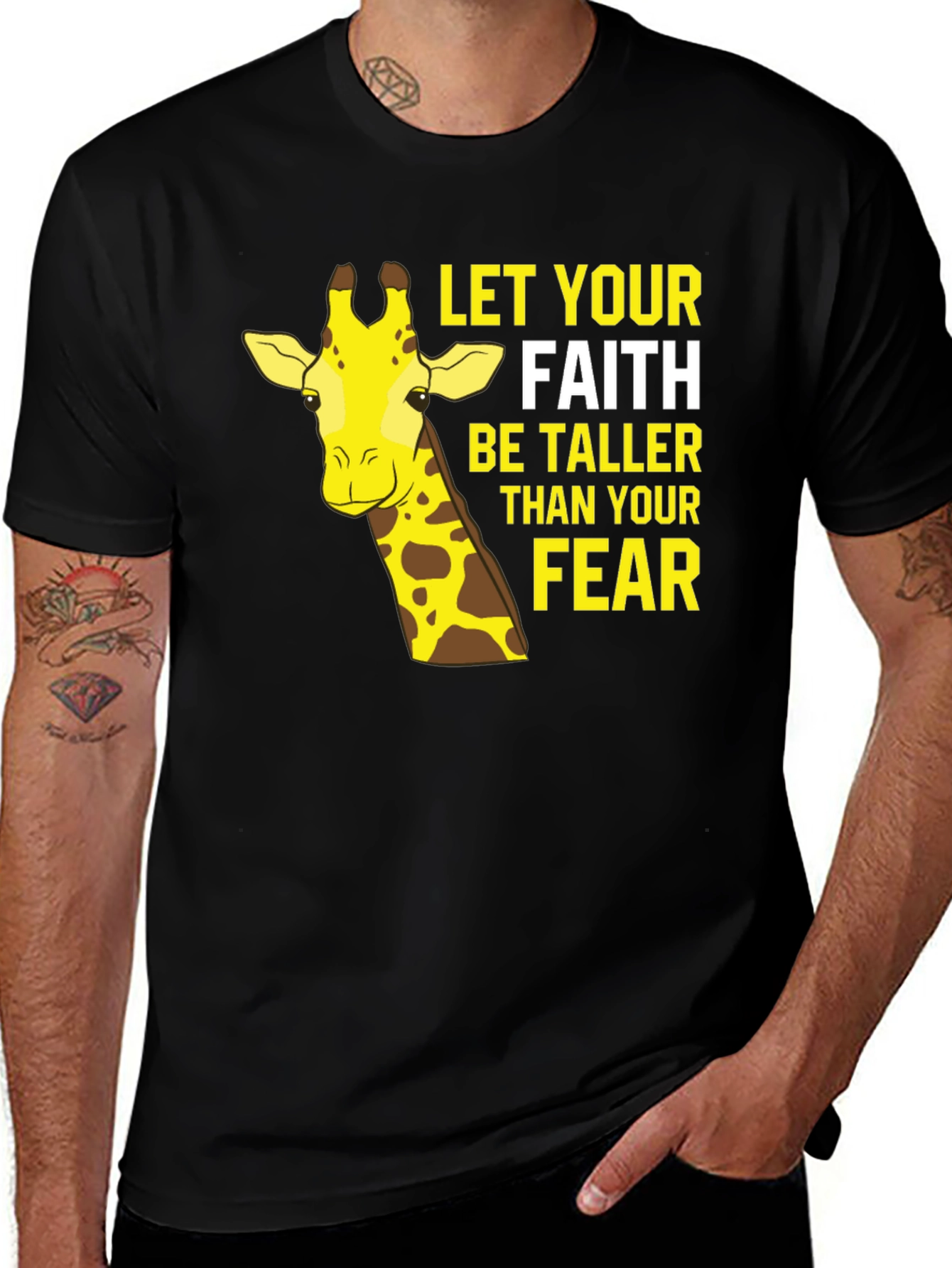 Variant 20 of Faith Over Fear Giraffe Graphic Black T-Shirt