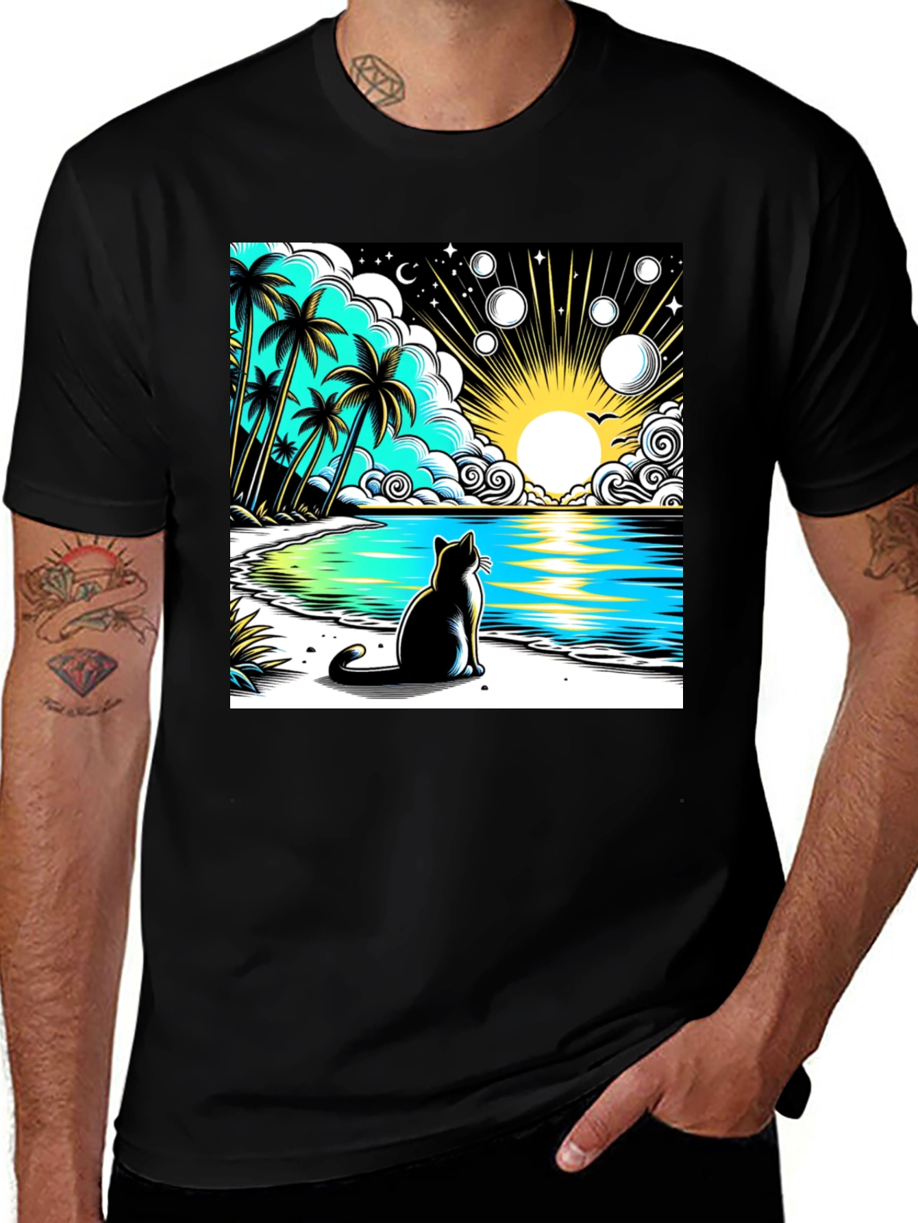 Variant 18 of Cat on Beach Graphic Tee
