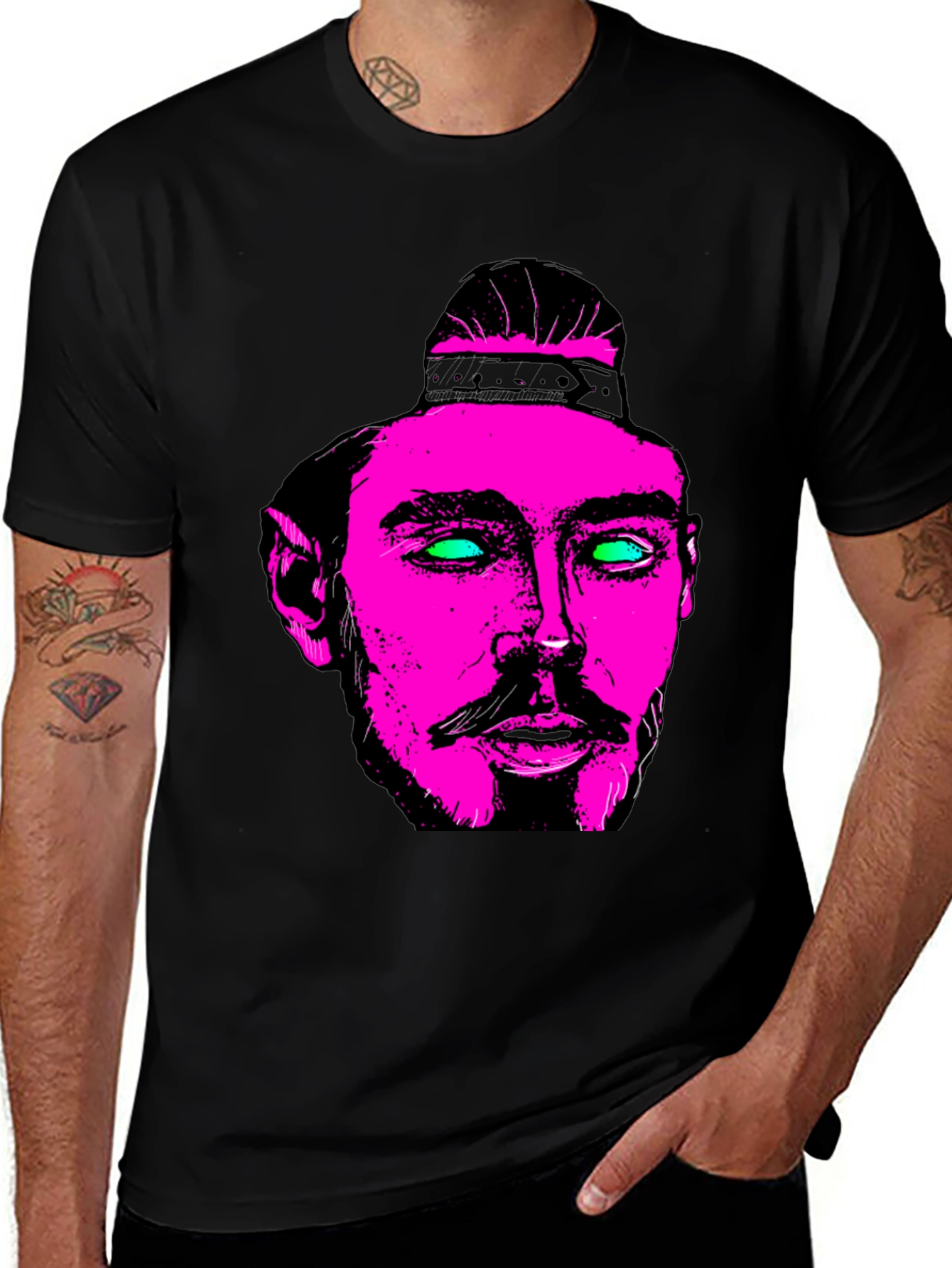 Variant 15 of Pink & Green Neon Face Graphic Black T-Shirt