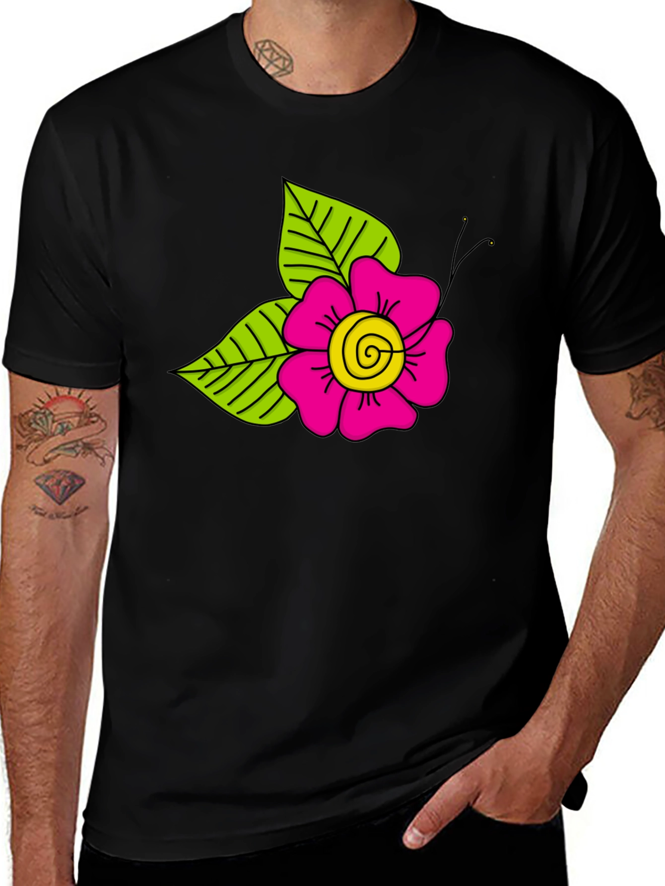 Variant 25 of Floral Graphic Print Black T-Shirt