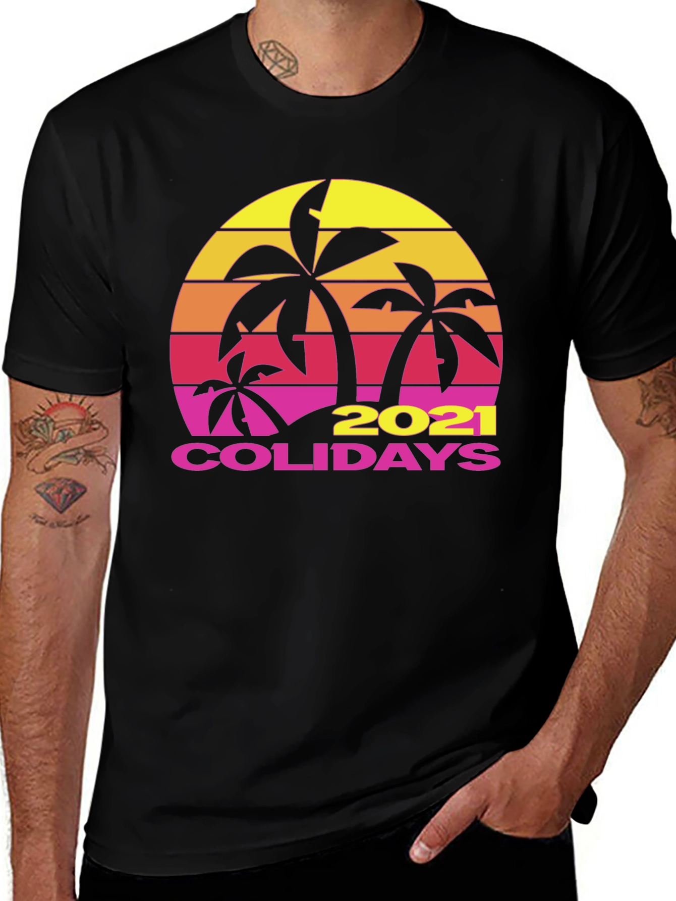Variant 4 of Tropical 2021 Holidays Black T-Shirt