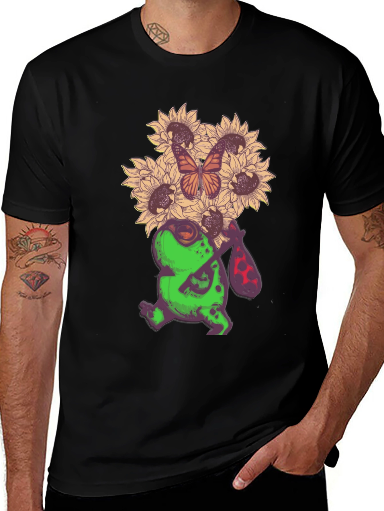 Frog With Sunflowers Graphic T-Shirt