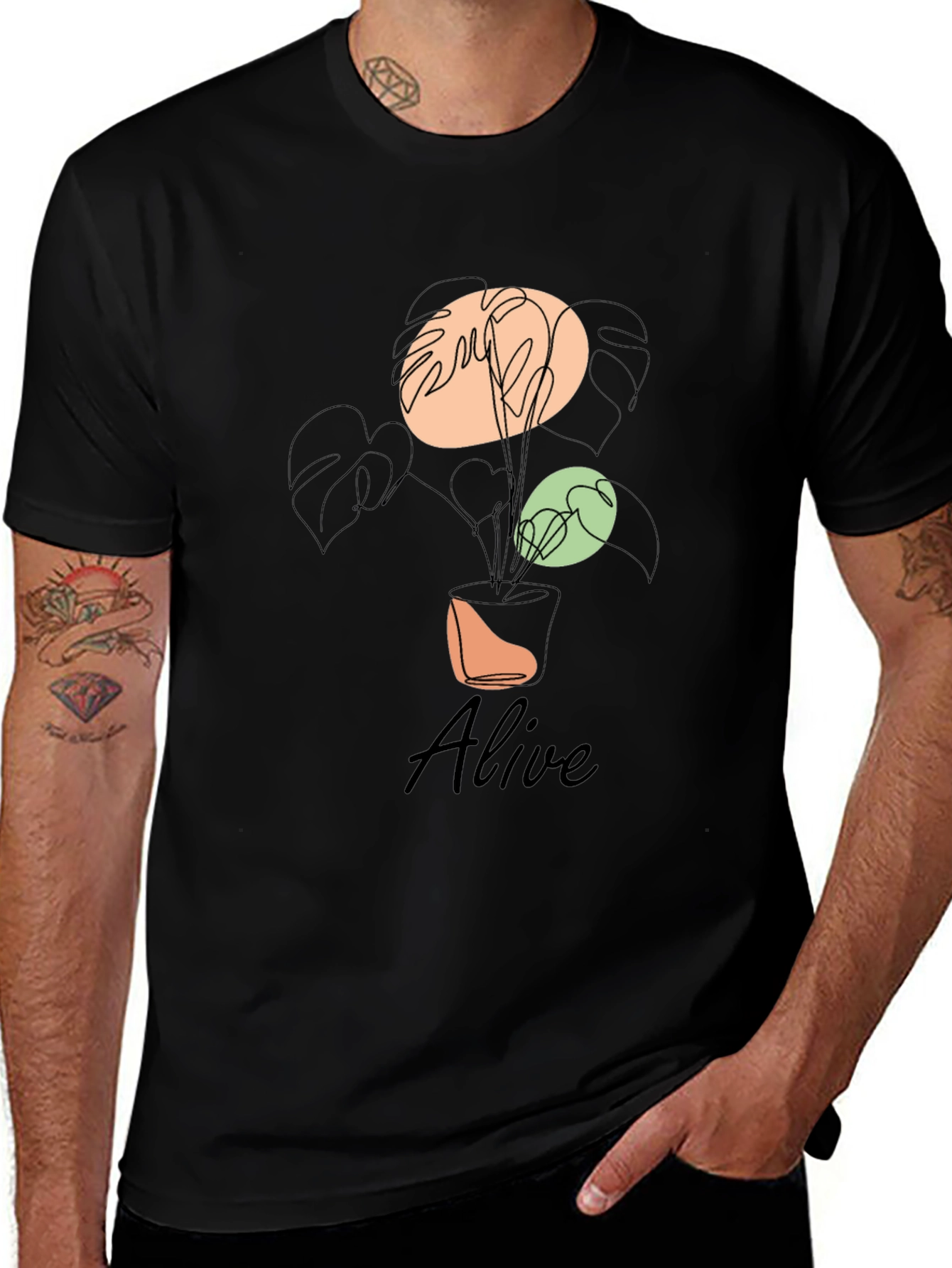 Variant 18 of Alive Plant Graphic Tee - Black Cotton T-Shirt