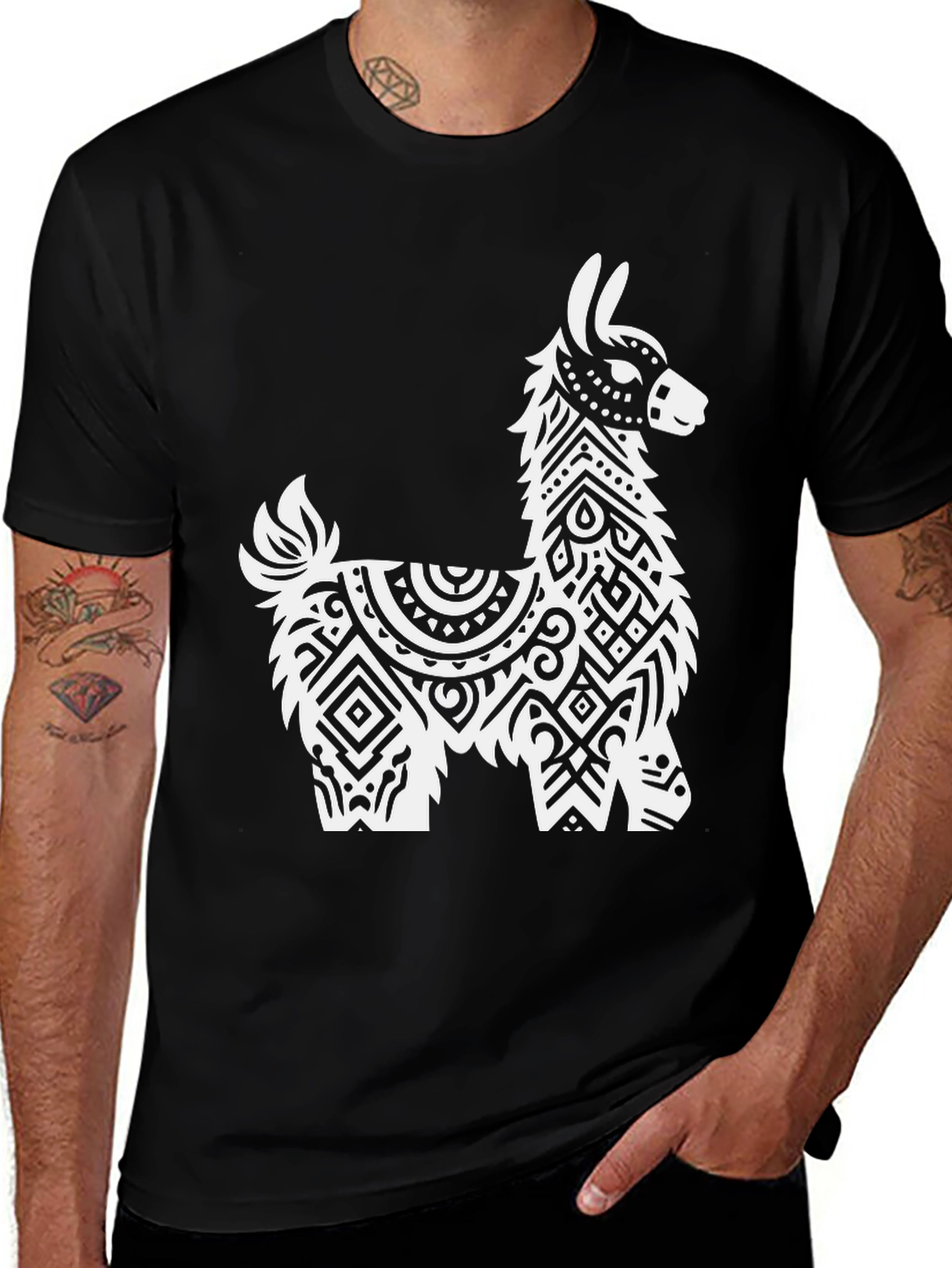 Black Llama Graphic Tee - Stylish Black Cotton Shirt main image