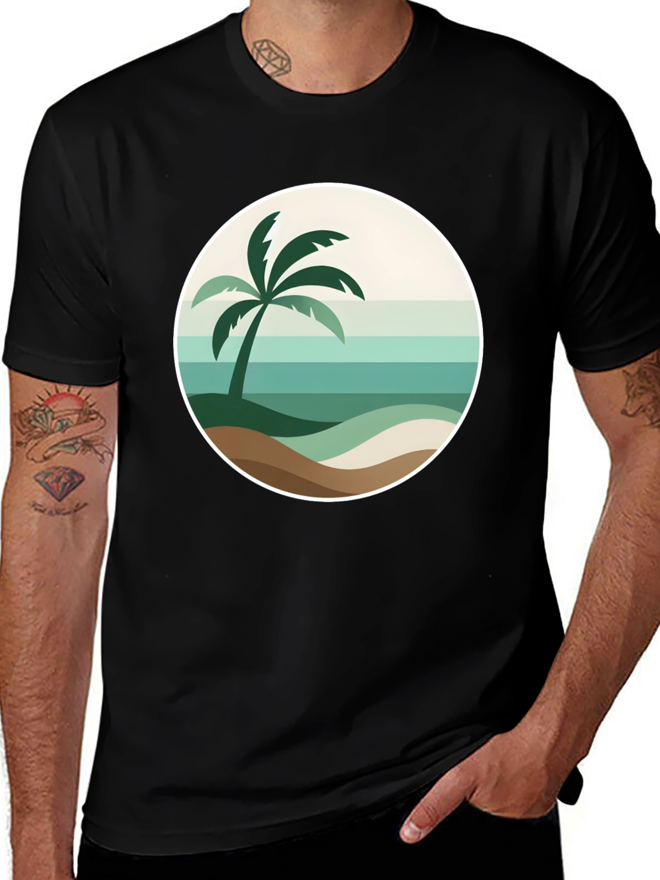 Tropical Palm Tee - Beach Scene Graphic T-Shirt