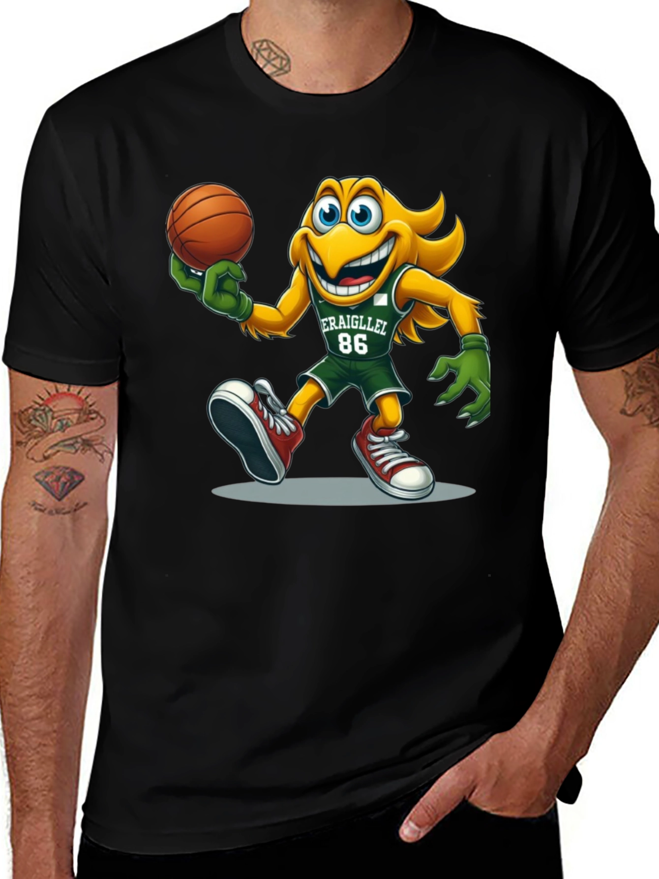 Variant 27 of Cartoon Mascot Basketball Graphic T-Shirt