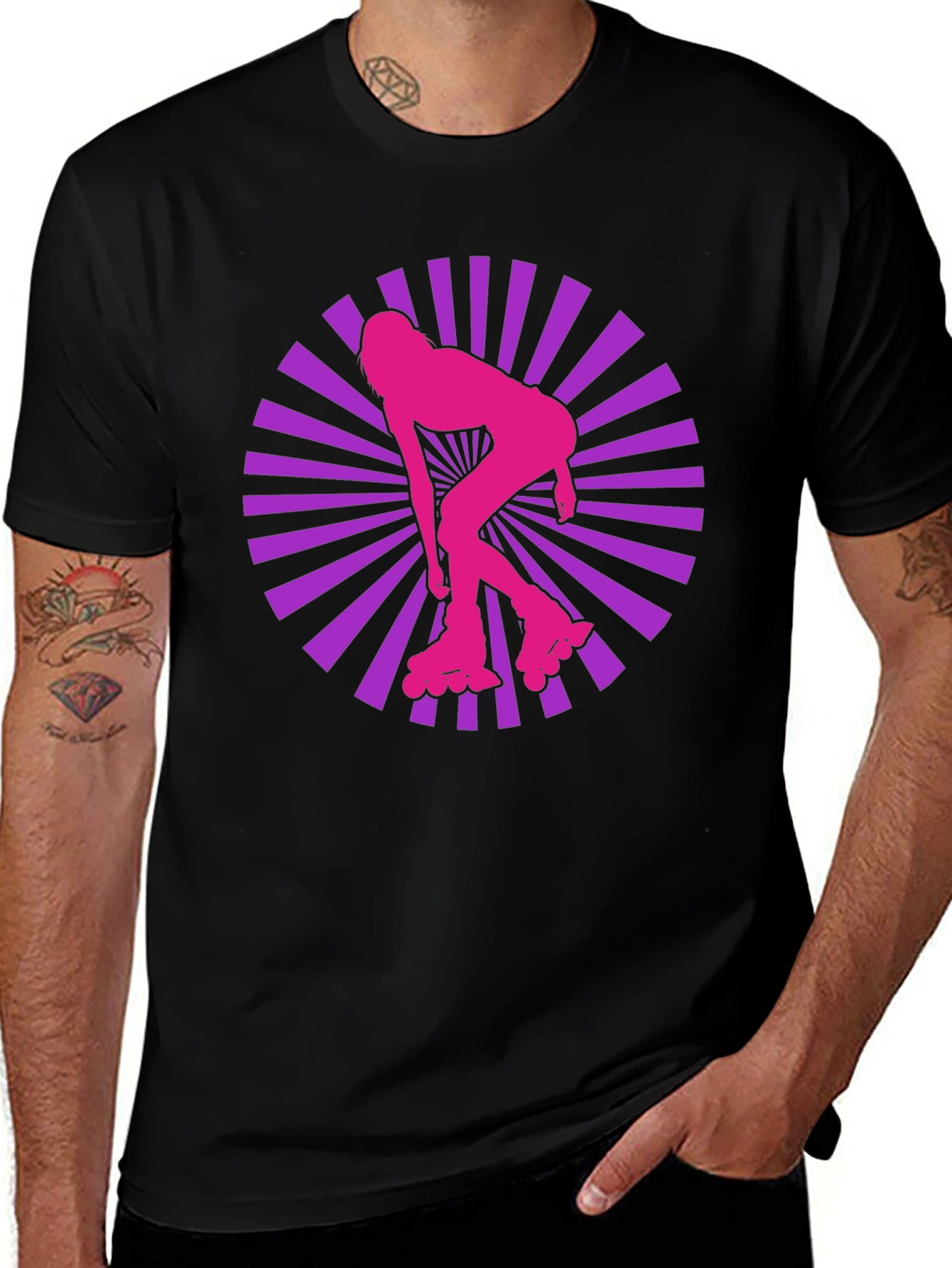 Variant 5 of Retro Roller Girl T-Shirt - Black Cotton Blend