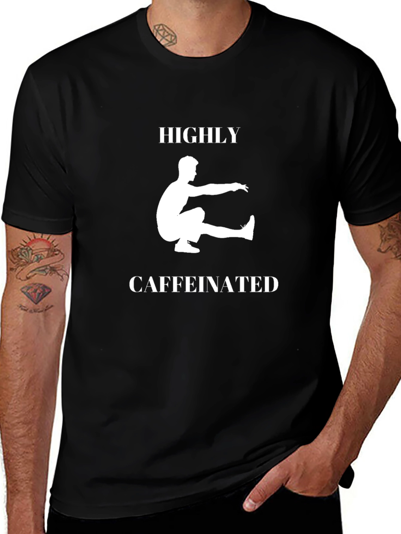 Variant 9 of Highly Caffeinated Shirt - One Leg Squat Design, Black T-Shirt