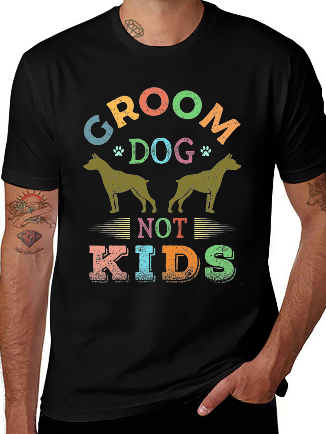 Groom Dog Not Kids Tee - Novelty Graphic T-Shirt