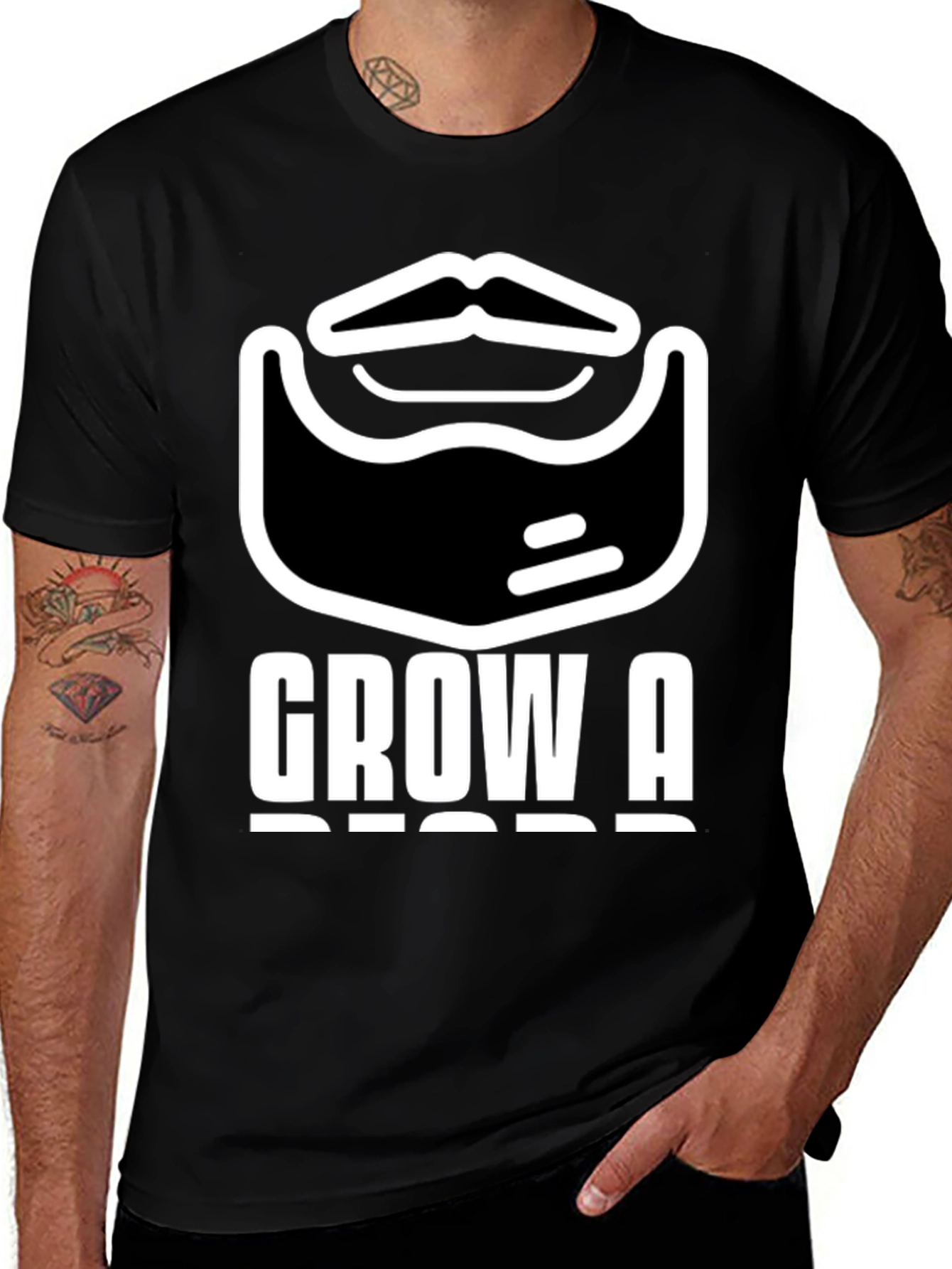 Variant 18 of Grow A Beard Graphic Tee - Black Cotton T-Shirt