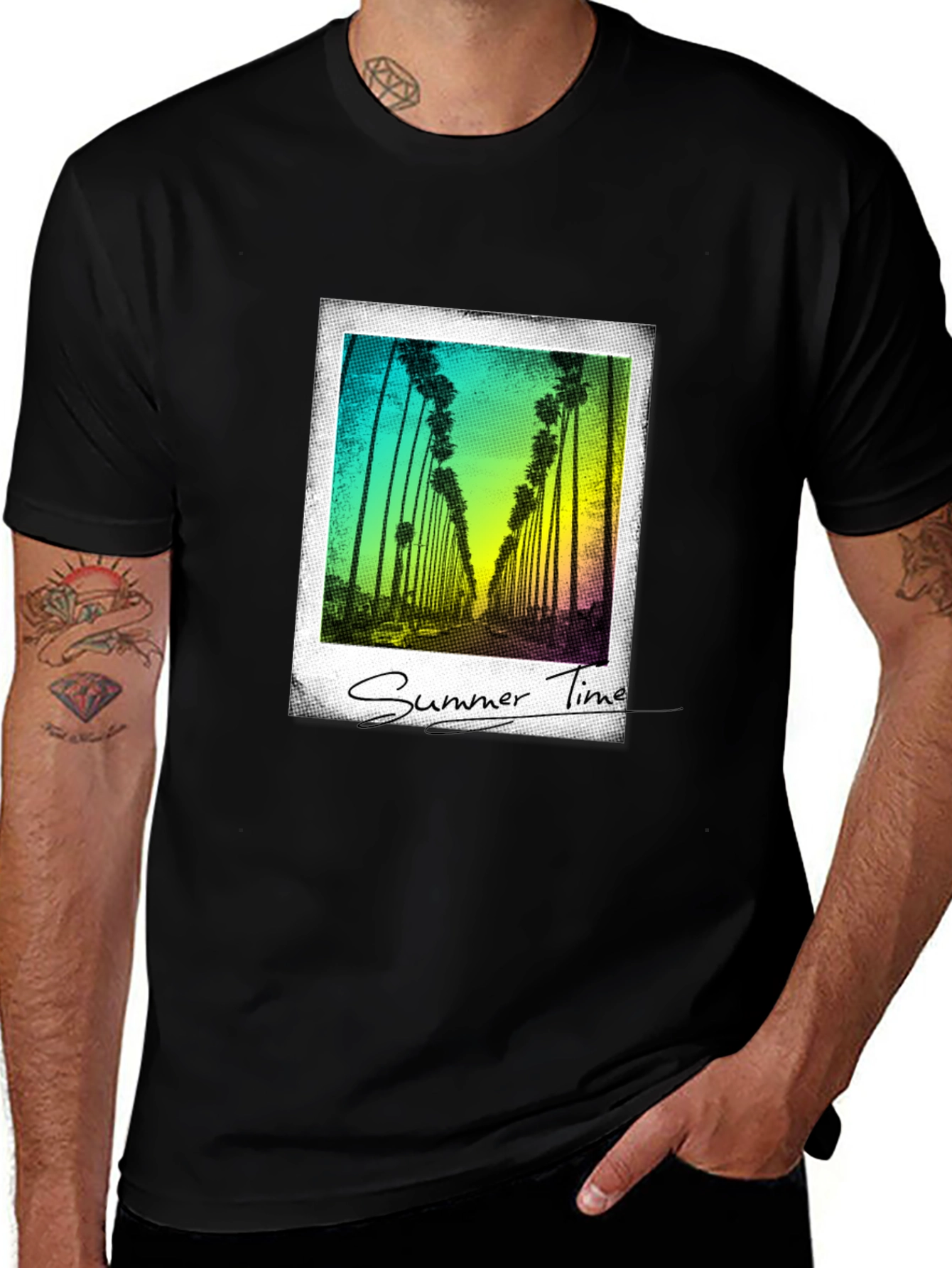 Black Summer Time Palm Tree Graphic Tee - Black main image