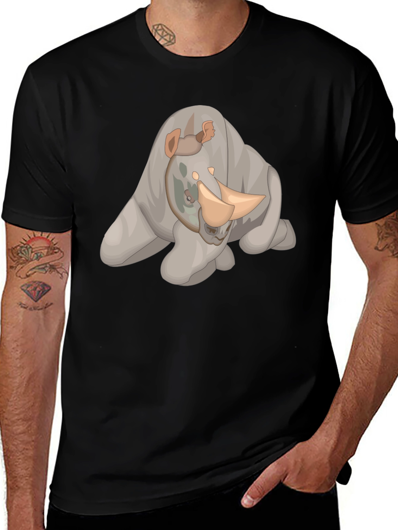 Variant 7 of Rhino Cartoon Black T-Shirt
