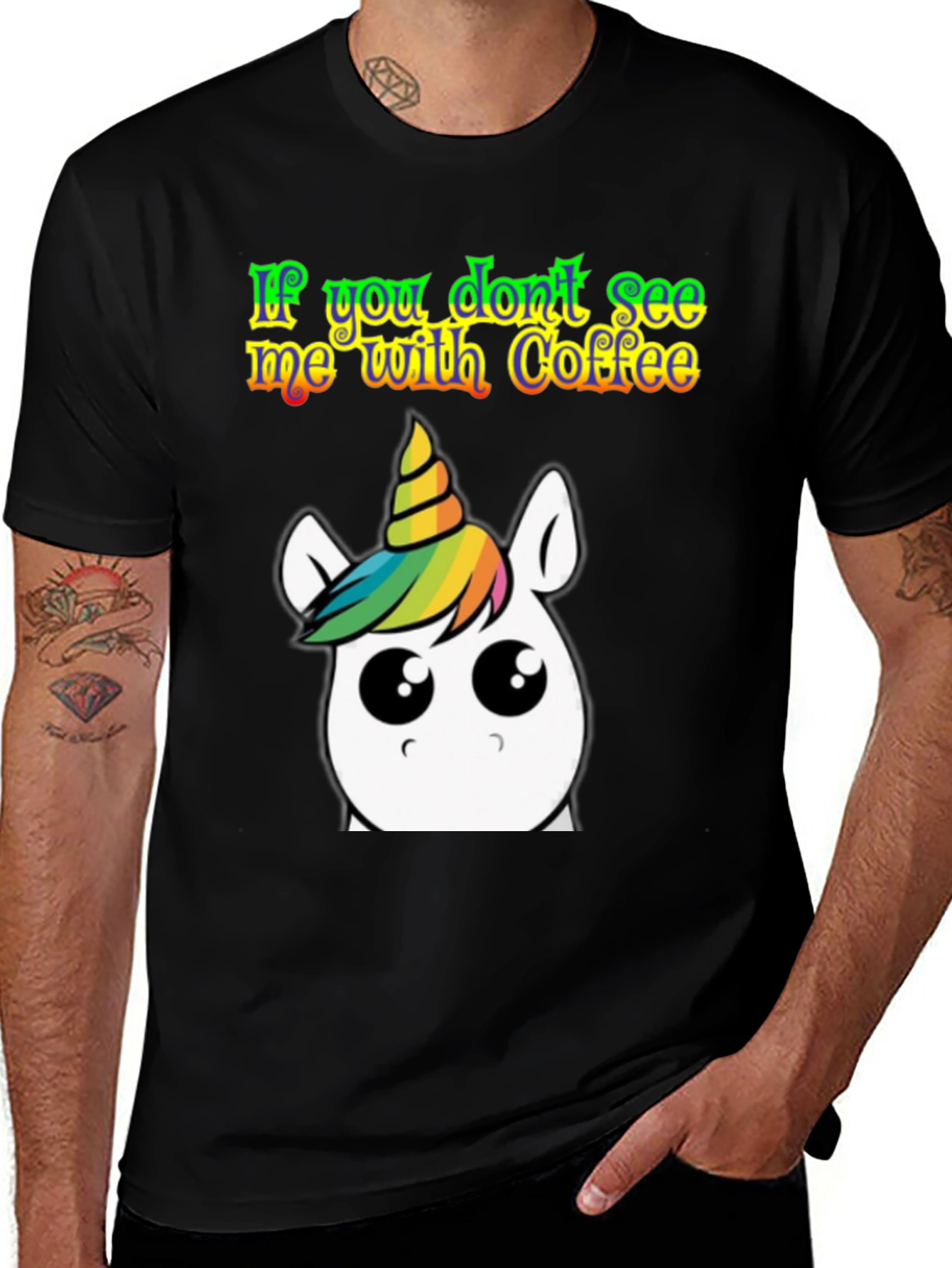Variant 16 of Unicorn Coffee T-Shirt - Black, Fun Graphic Tee