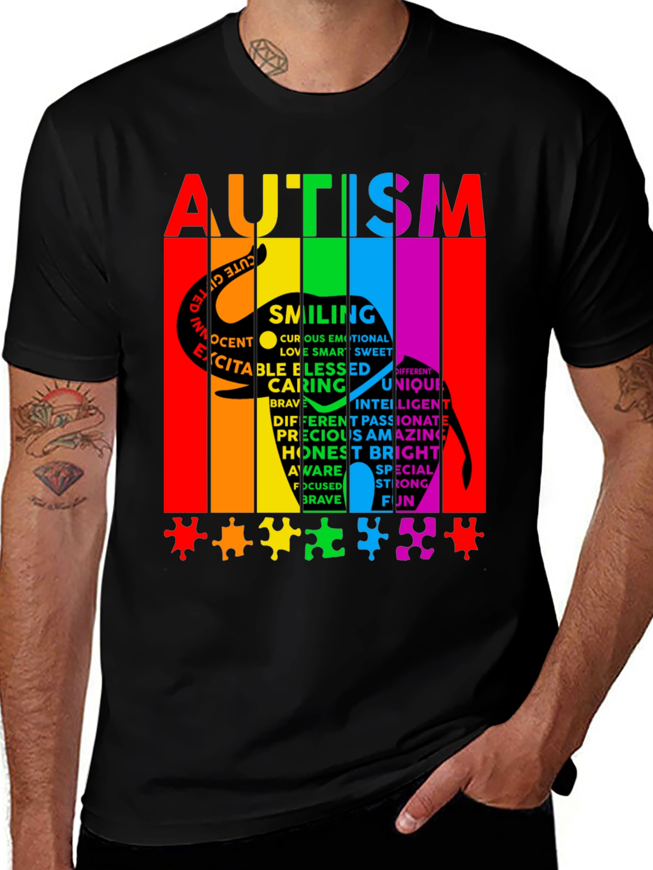 Autism Awareness Elephant Word Art Tee