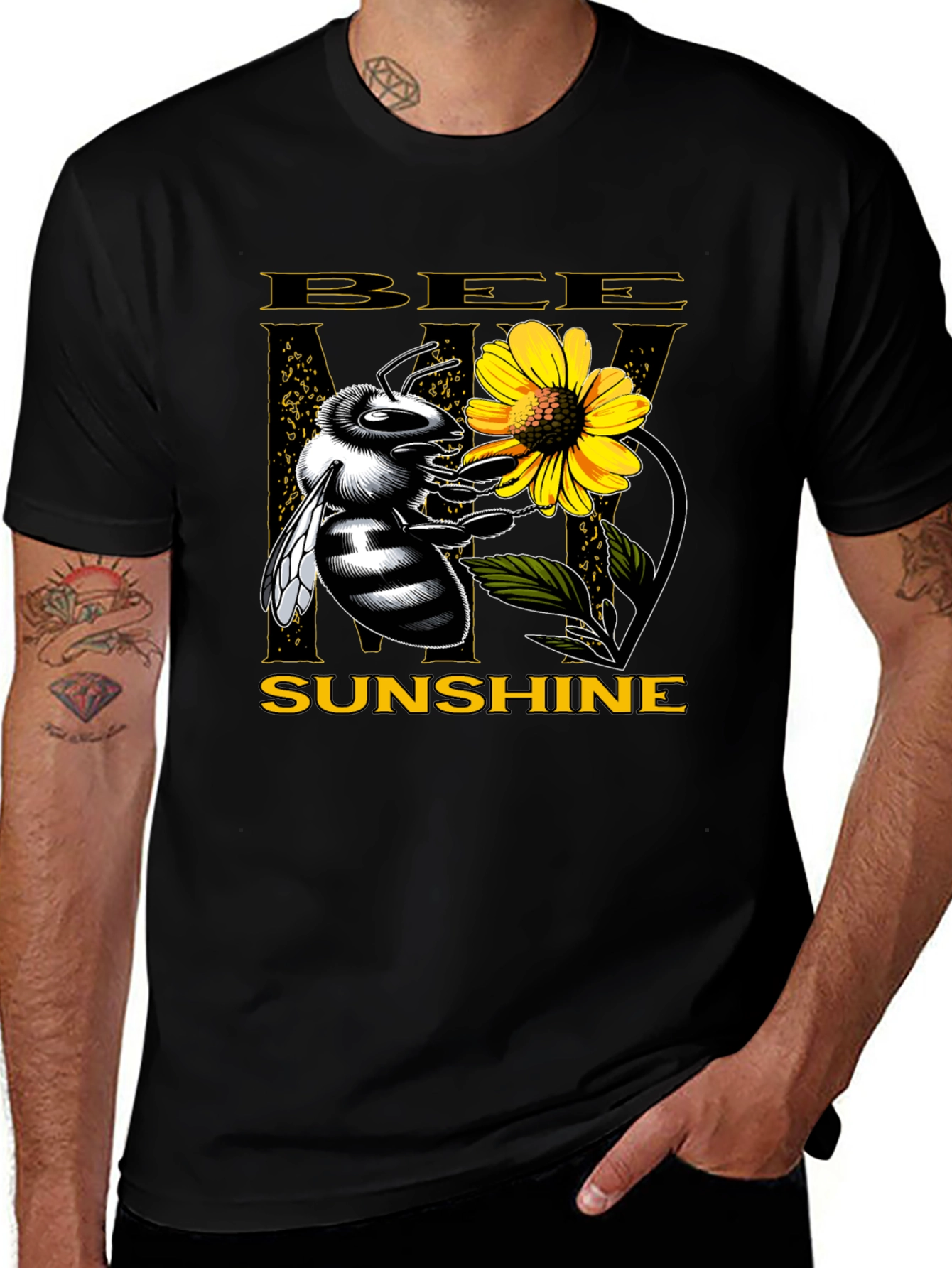 Variant 10 of Bee My Sunshine Graphic Tee - Black