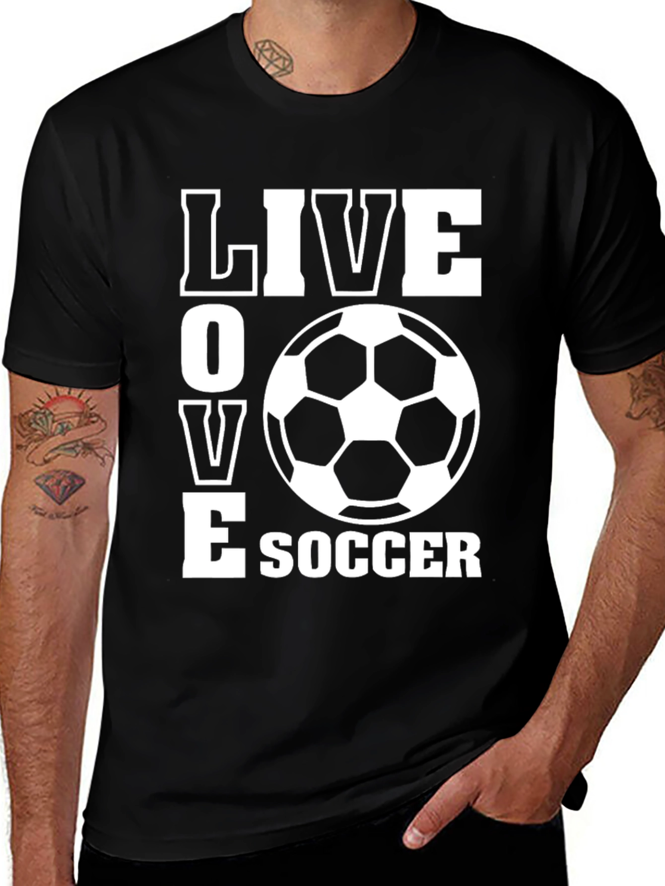 Variant 29 of Live Love Soccer T-Shirt - Black Graphic Tee