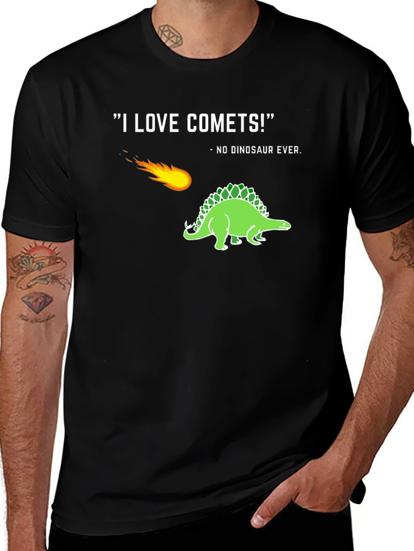 Comets Funny Dinosaur T-Shirt - Black Tee