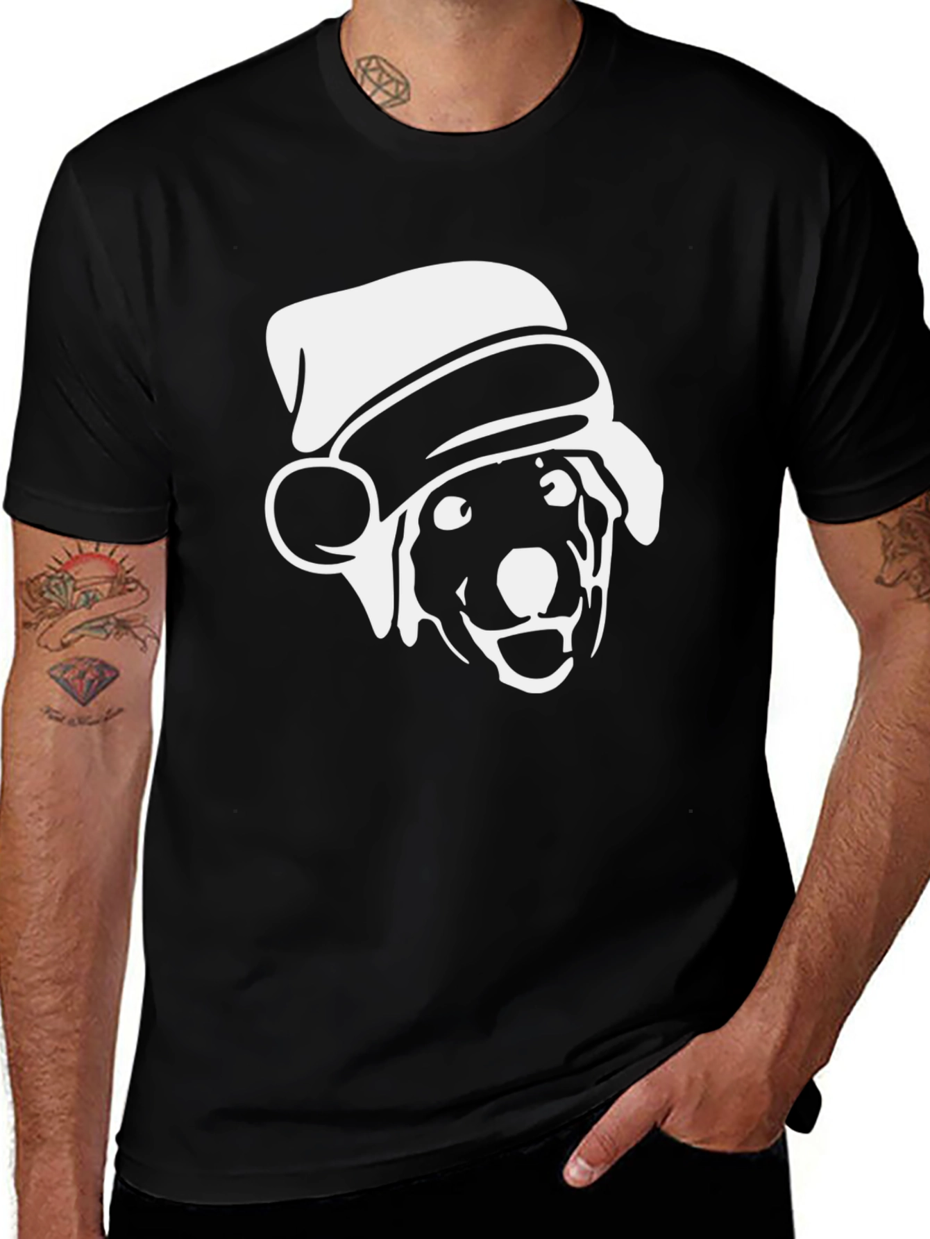 Variant 30 of Dog in Santa Hat Graphic T-Shirt - Black
