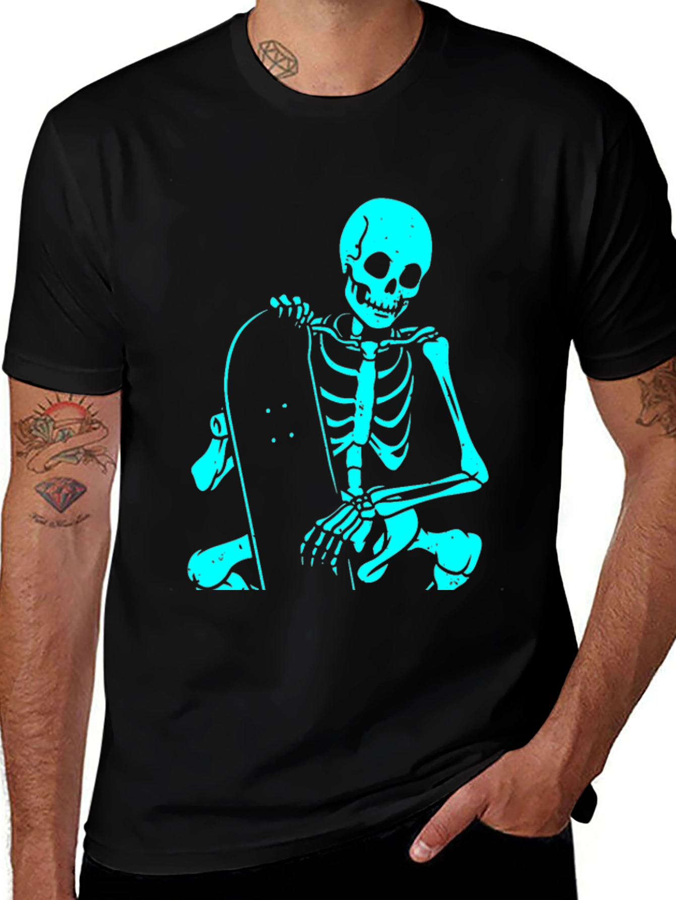 Variant 21 of Skeleton Skateboarder Black T-Shirt