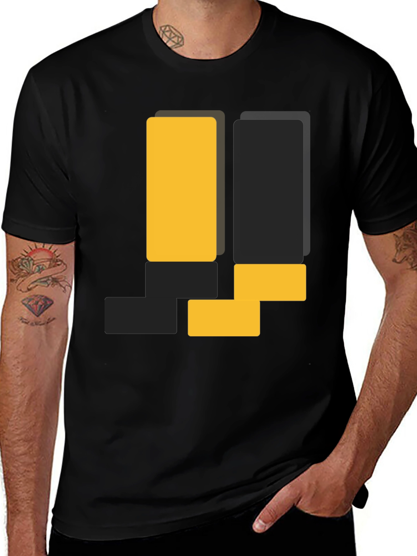 Variant 9 of Geometric Block Design Black T-Shirt