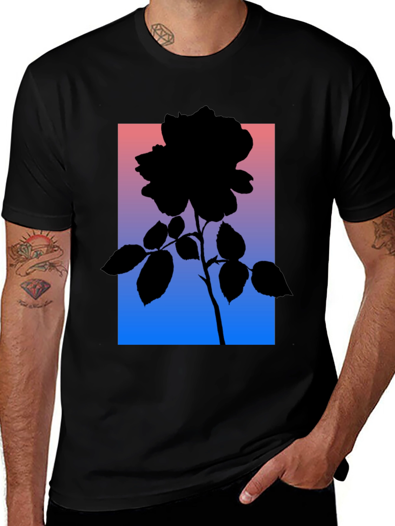 Variant 4 of Rose Silhouette Graphic Tee - Stylish Black T-Shirt