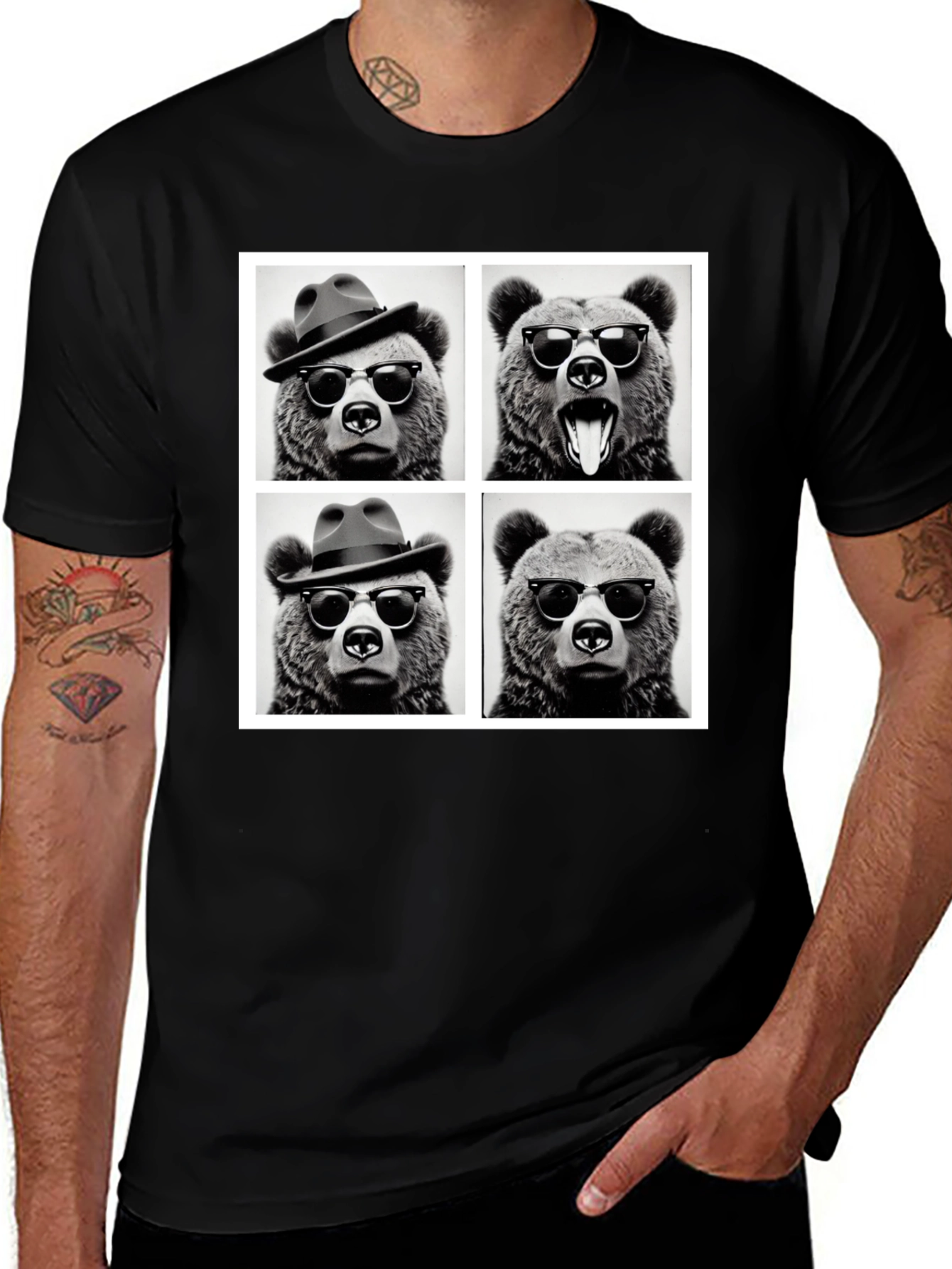 Cool Bear Collage Graphic Tee - Black