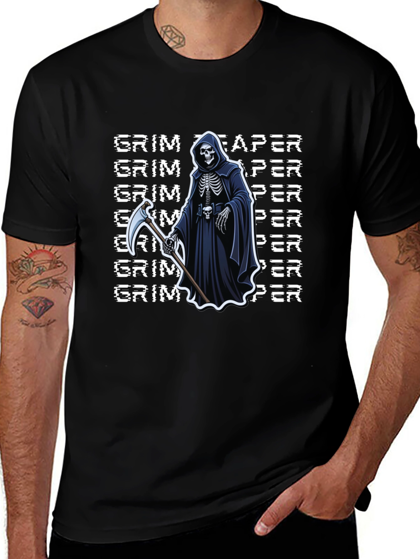 Variant 10 of Grim Reaper Graphic Print Black T-Shirt