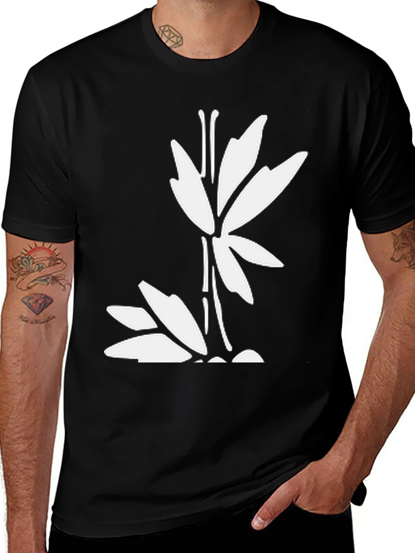 Variant 3 of Black T-Shirt with White Bamboo Design