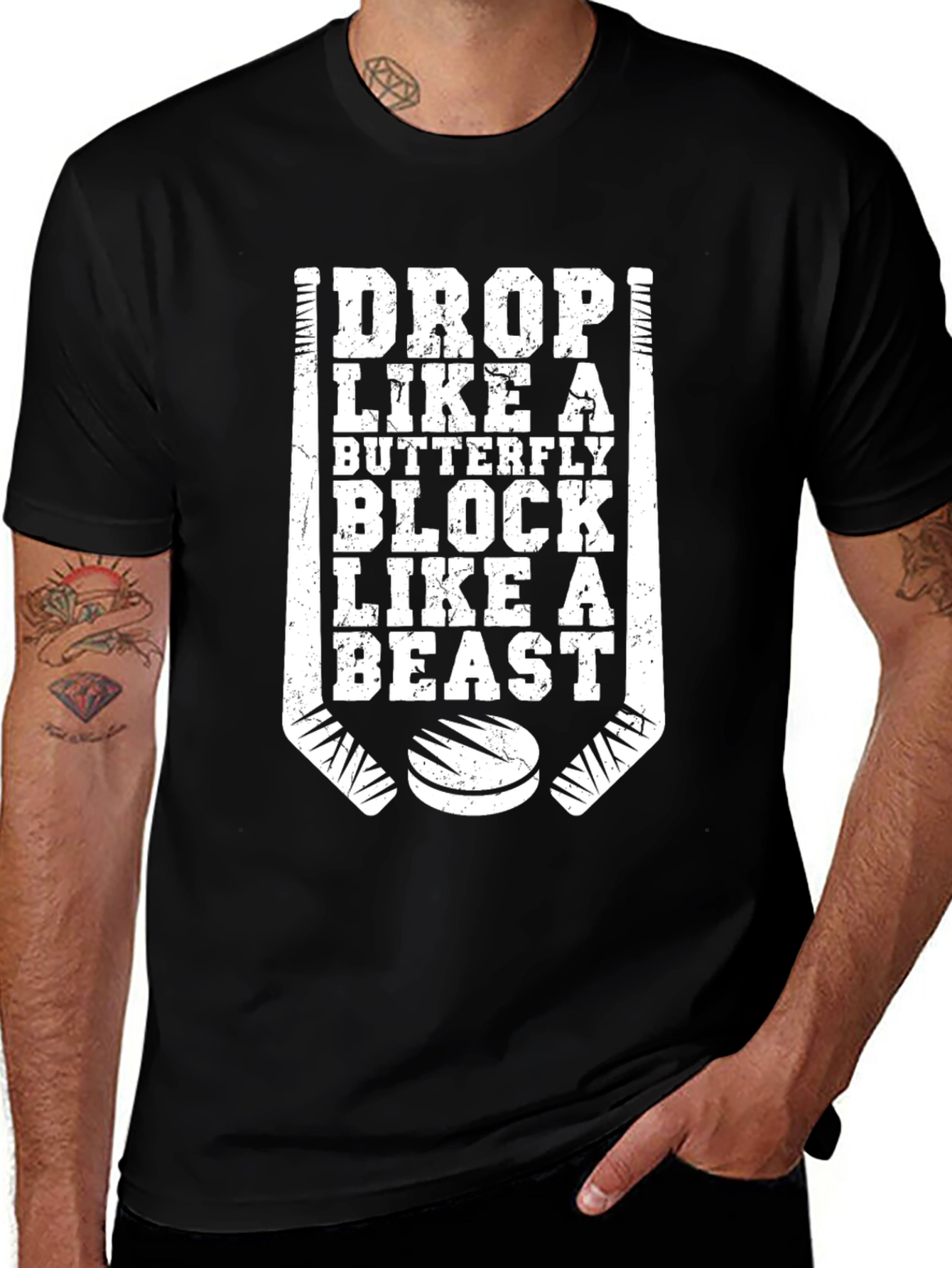 Variant 13 of Hockey Graphic T-Shirt: Drop Like a Butterfly, Block Like a Beast
