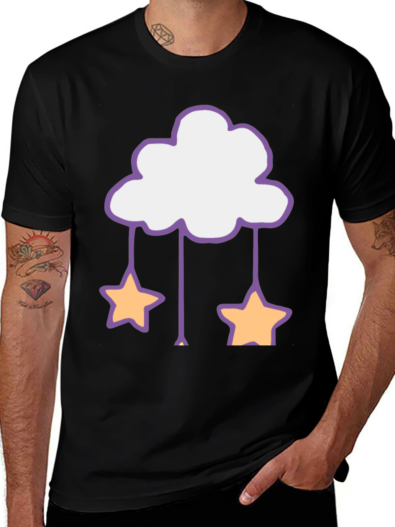 Variant 4 of Cute Cloud & Star Graphic Tee - Black