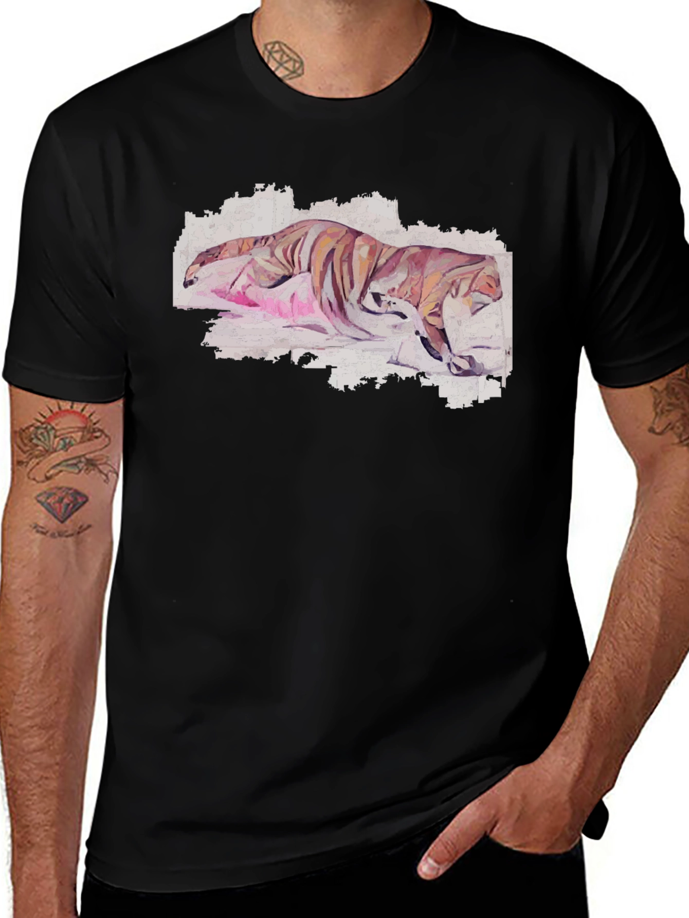 Variant 5 of Artistic Tiger Graphic Black T-Shirt