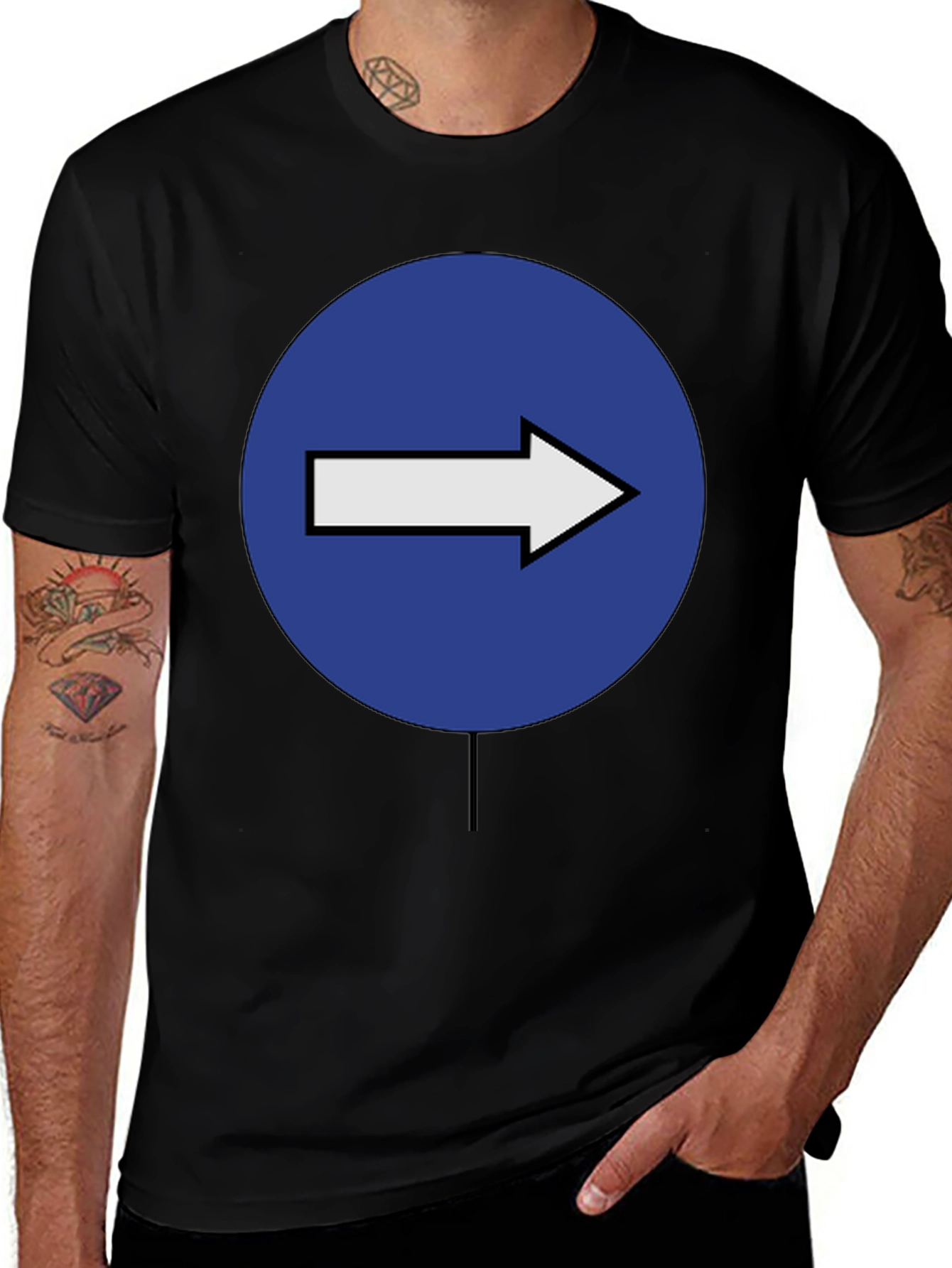 Right Arrow Sign T-Shirt - Blue Circle Direction
