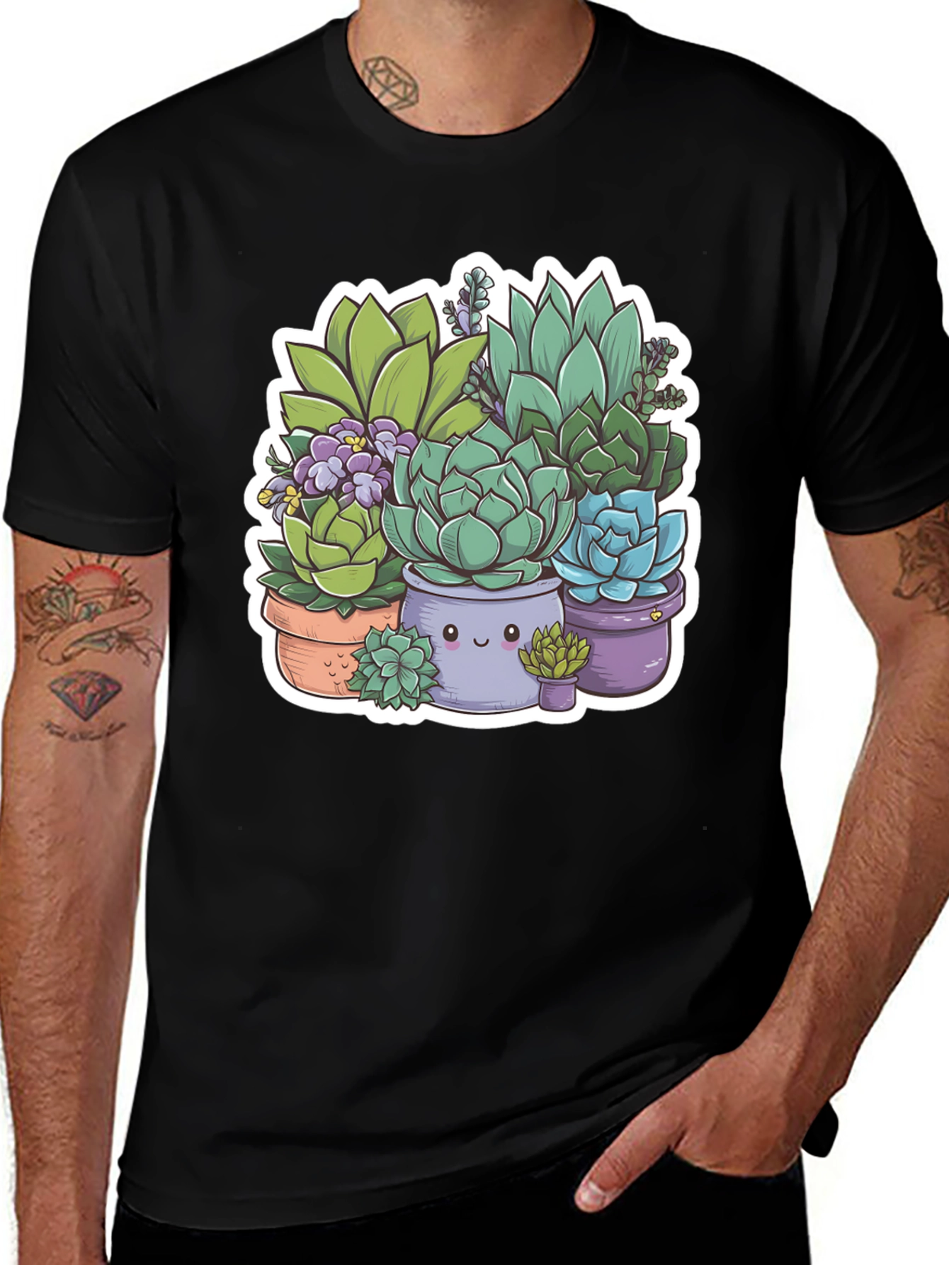 Cute Succulent Plant Graphic Tee - Black Unisex T-Shirt
