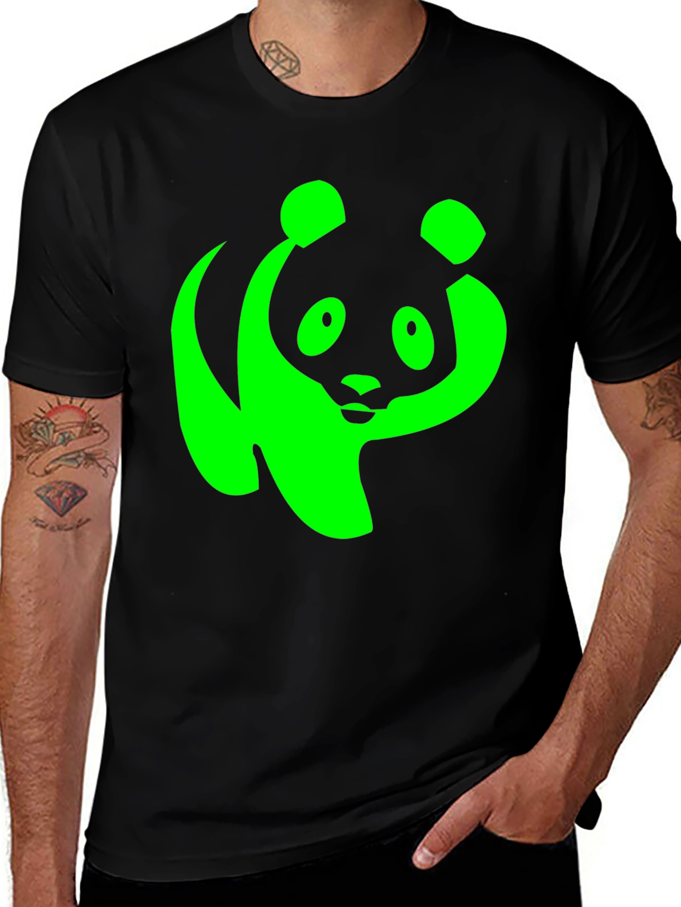 Variant 21 of Green Panda Graphic Black T-Shirt - Conservation Tee
